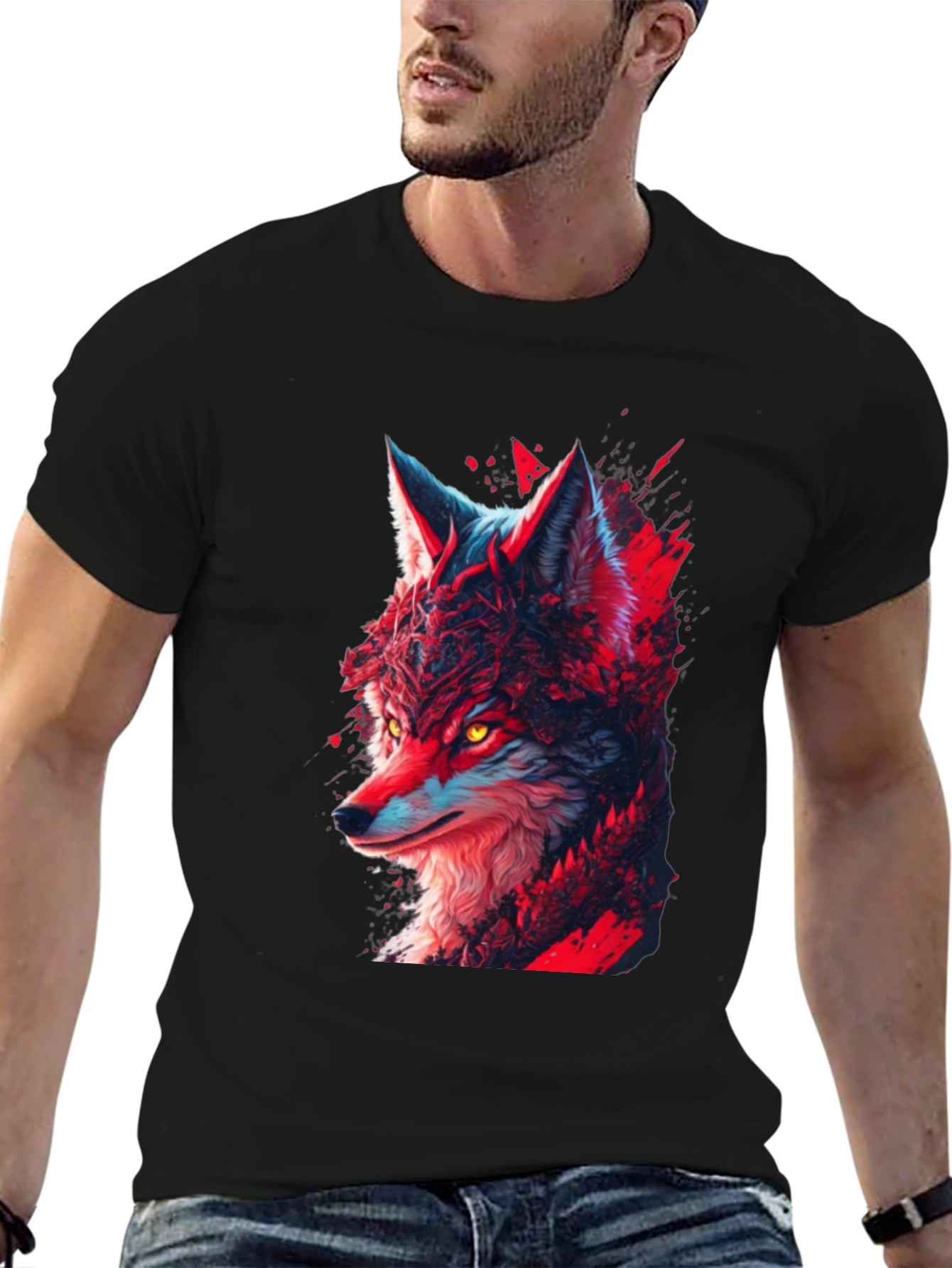 Wolf Graphic Print Black T-Shirt