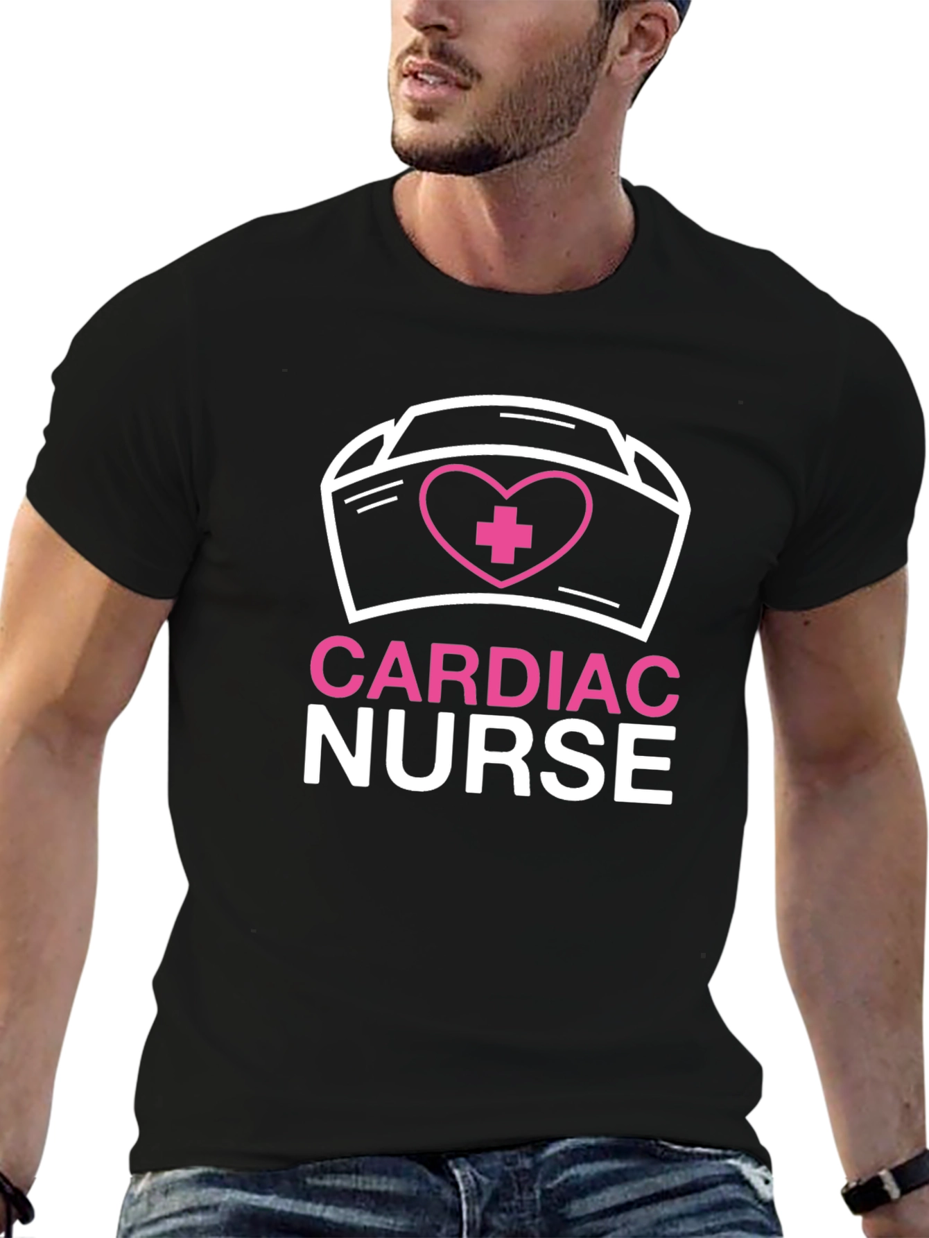 Cardiac Nurse T-Shirt - Heart & Nurse Cap Design