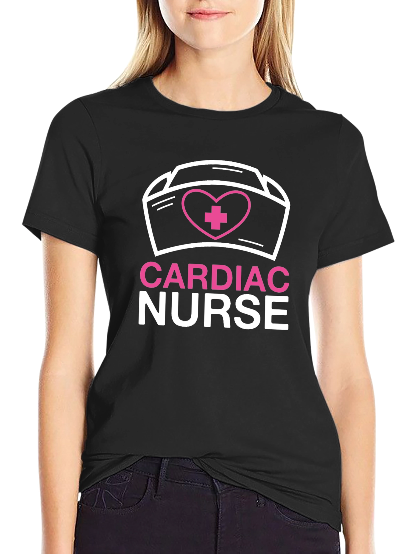 Cardiac Nurse T-Shirt - Heart & Nurse Cap Design