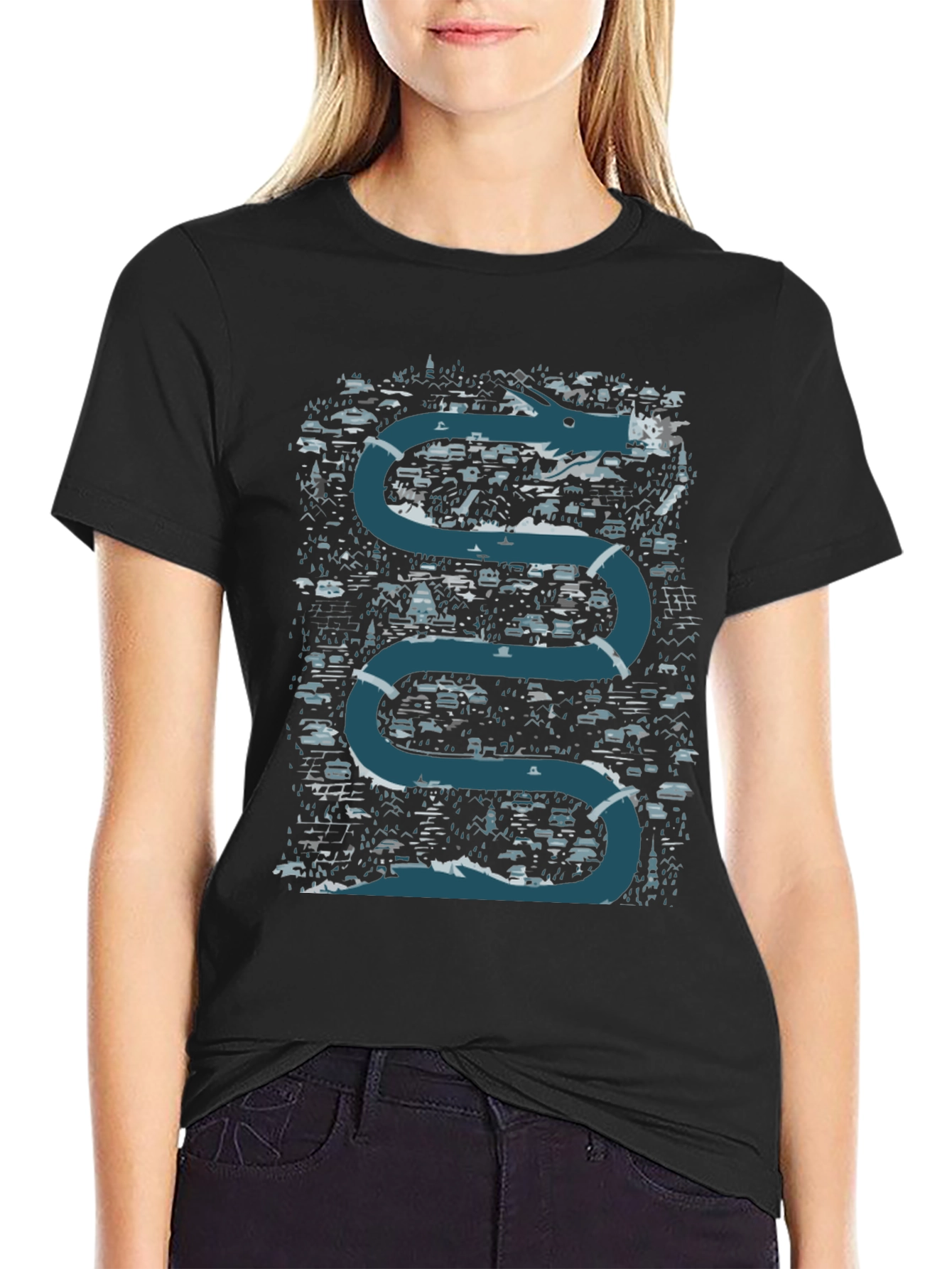 Dragon River Graphic T-Shirt - Black