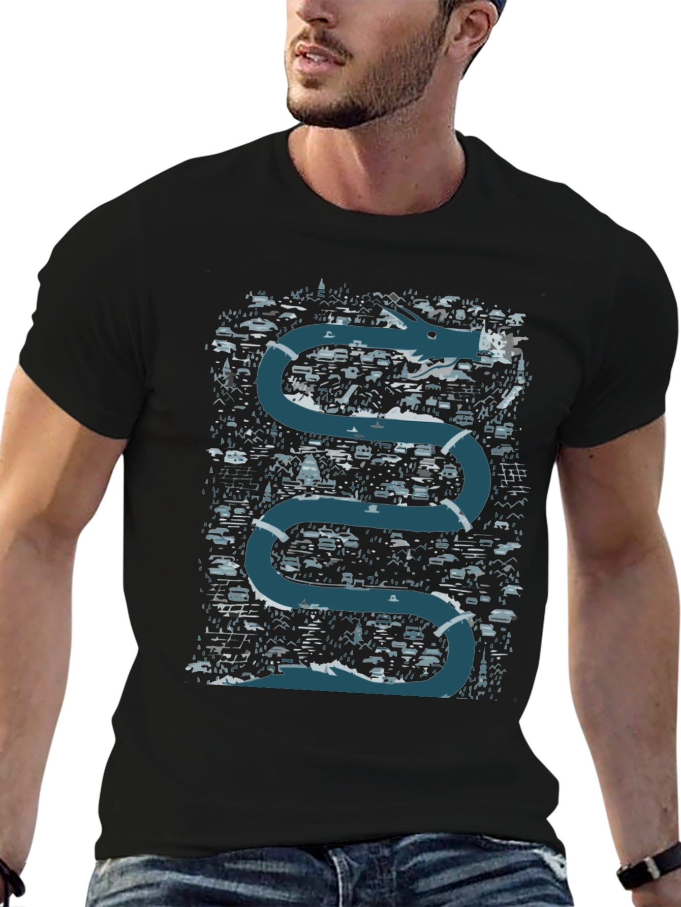 Dragon River Graphic T-Shirt - Black