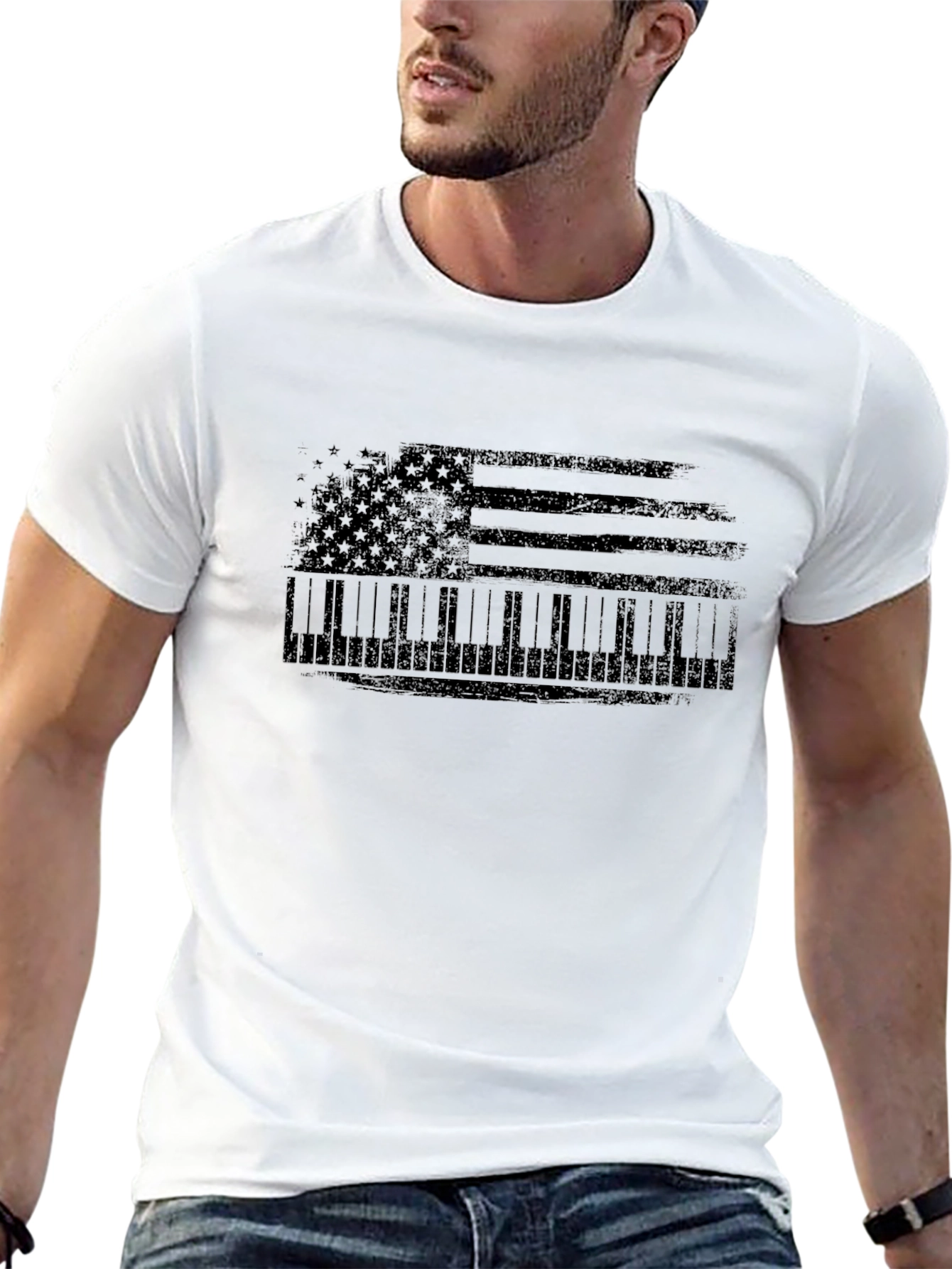 Piano American Flag Graphic T-Shirt