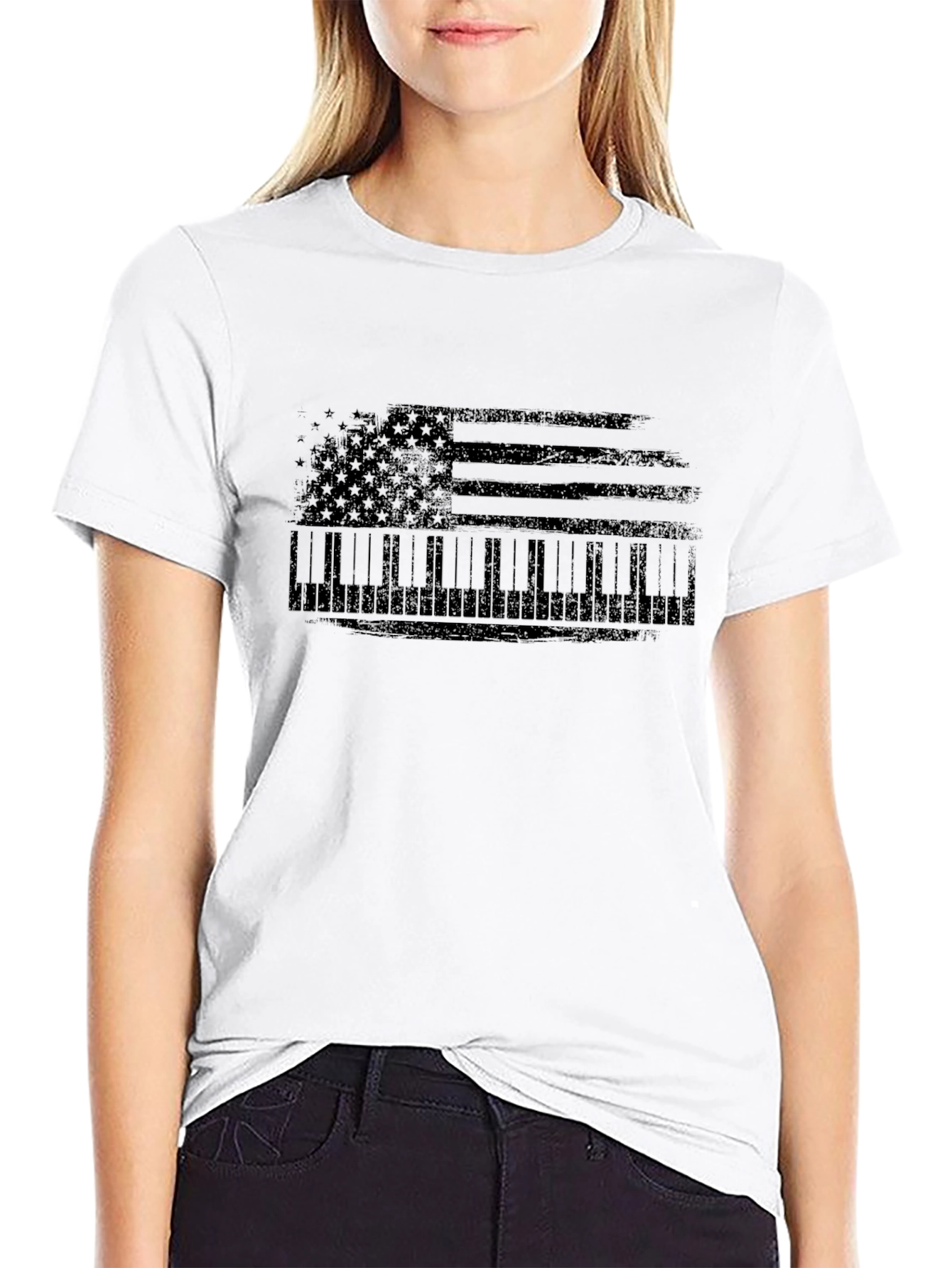 Piano American Flag Graphic T-Shirt