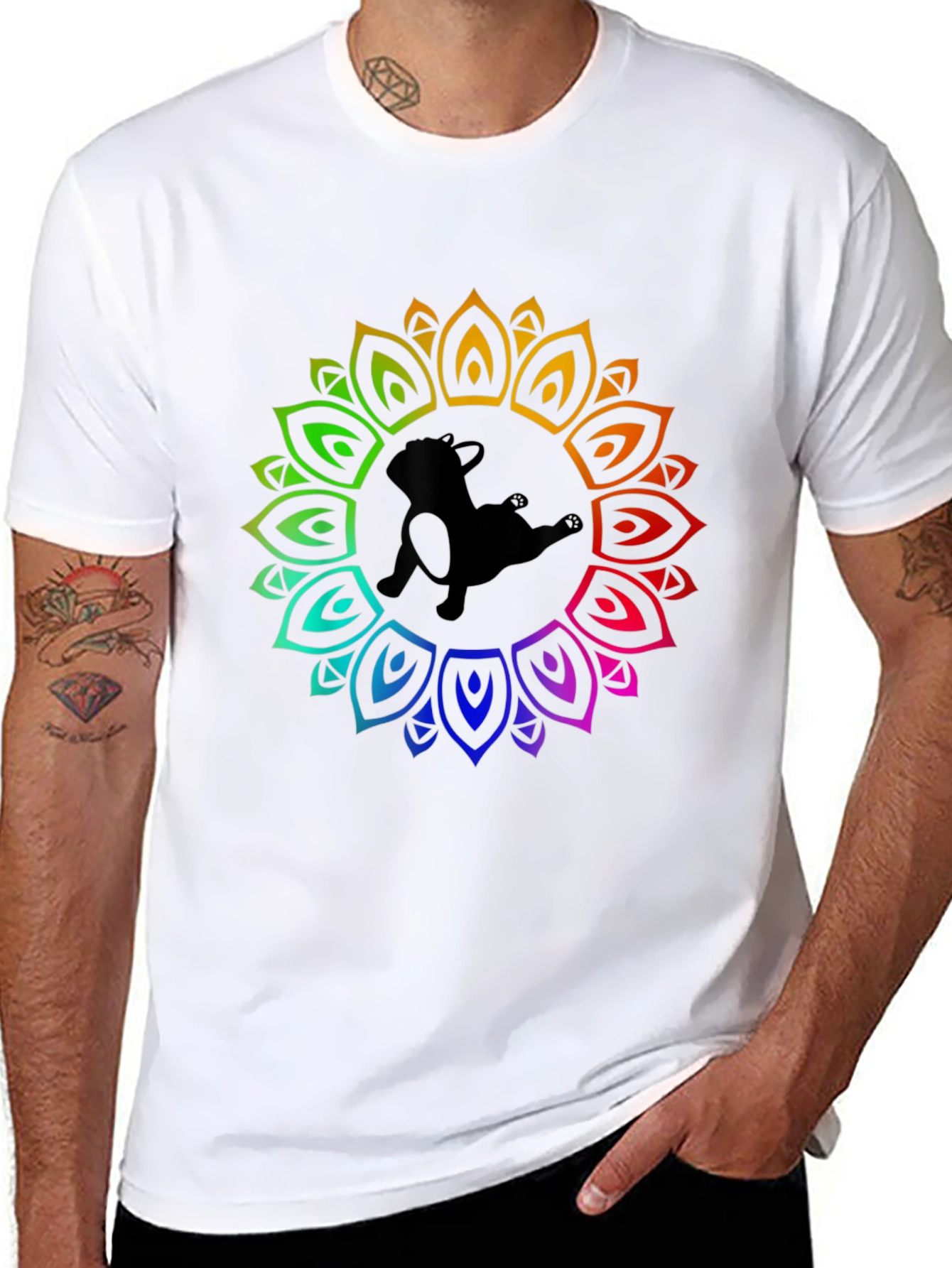 Rainbow Mandala Dog Graphic Black T-Shirt