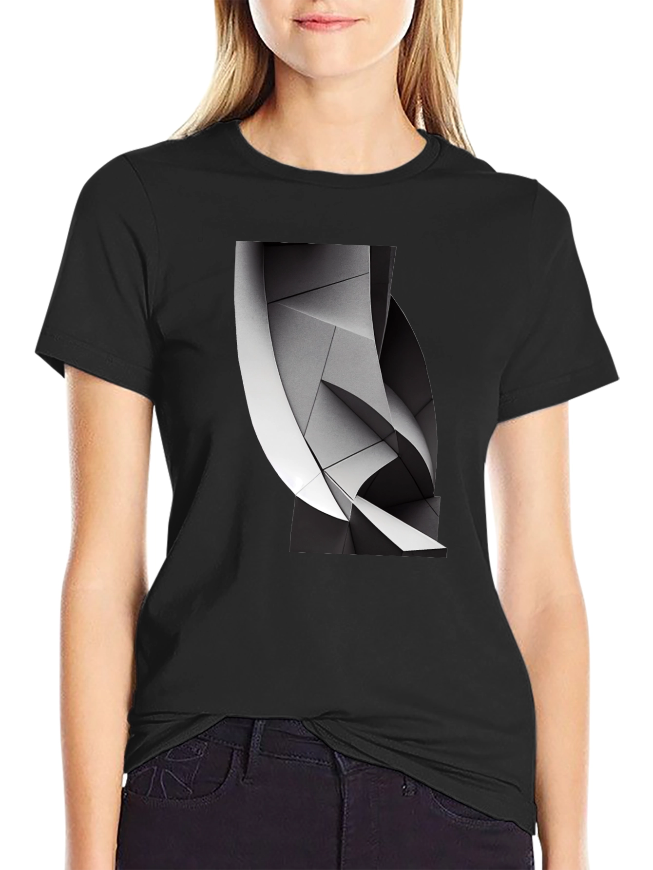 Abstract Geometric Graphic Print Black T-Shirt