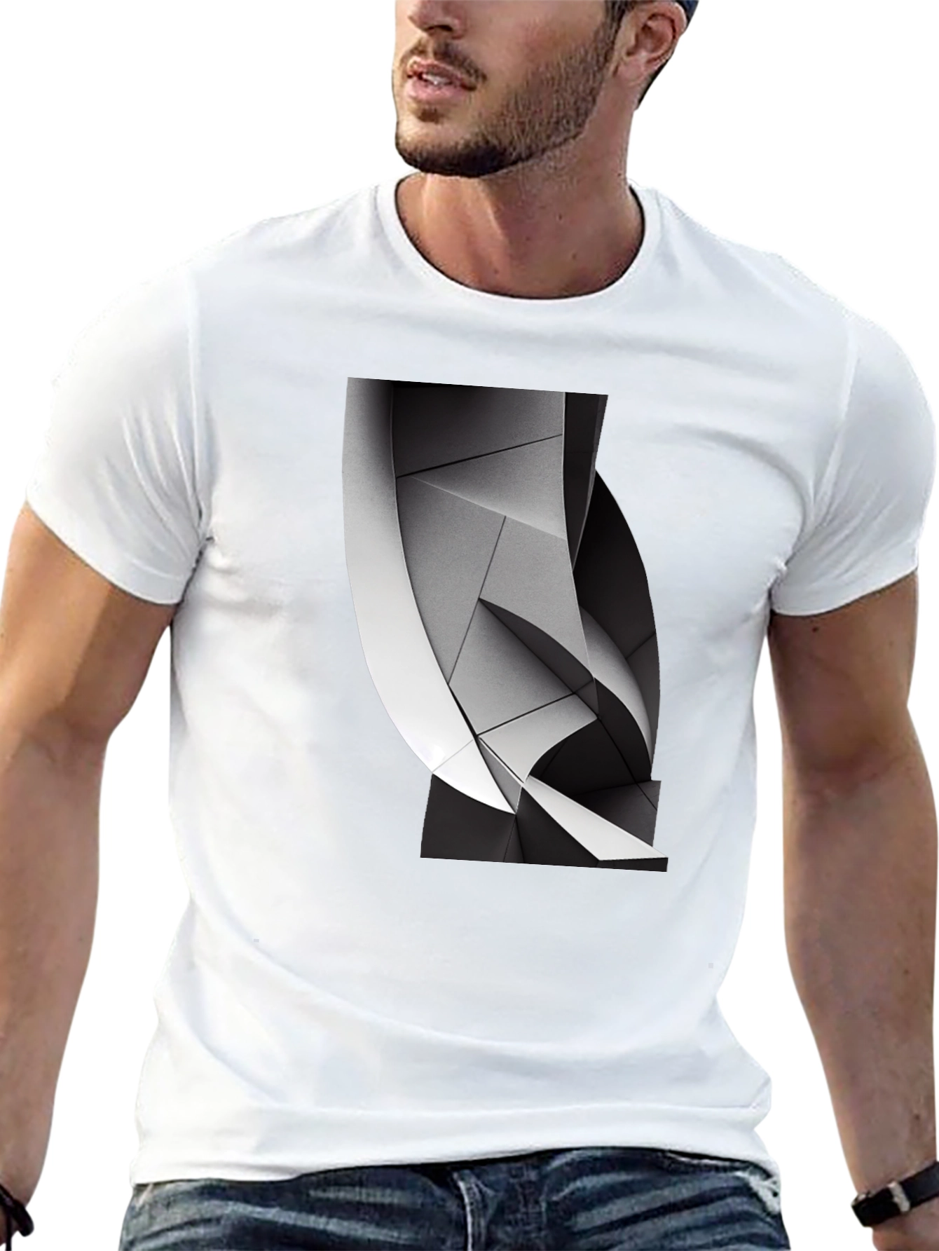 Abstract Geometric Graphic Print Black T-Shirt