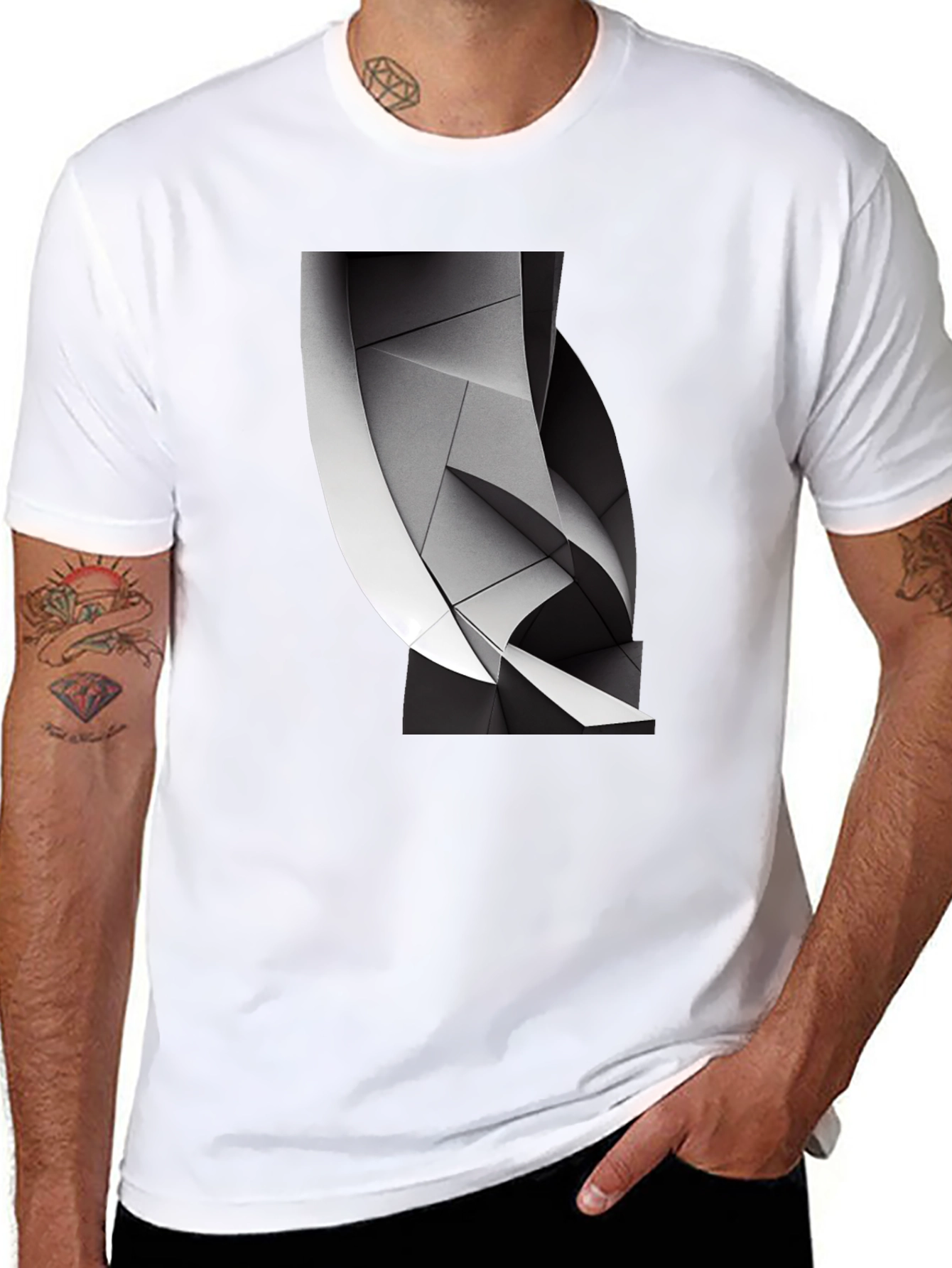 Abstract Geometric Graphic Print Black T-Shirt