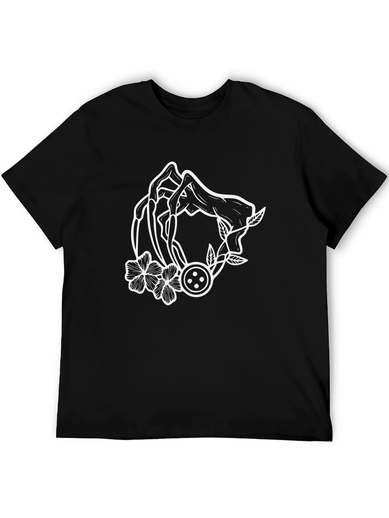 Floral Hand Outline Graphic Black T-Shirt