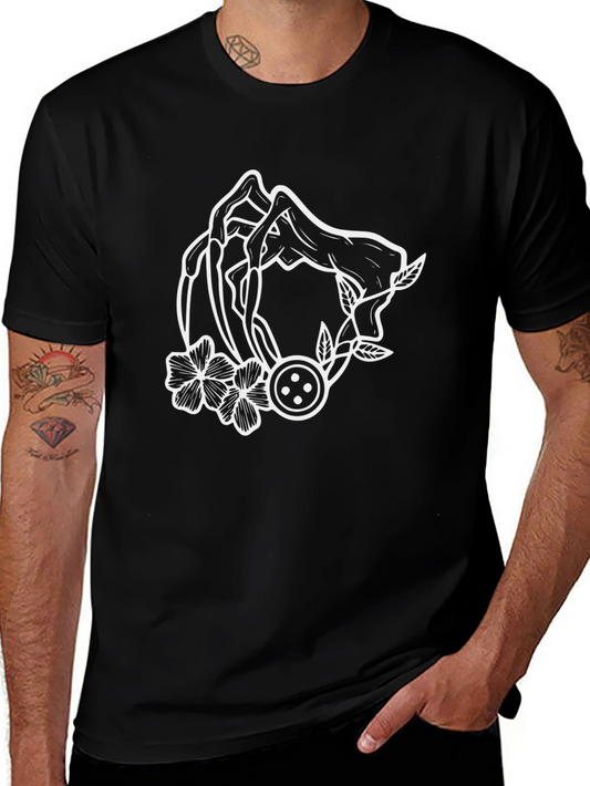 Floral Hand Outline Graphic Black T-Shirt