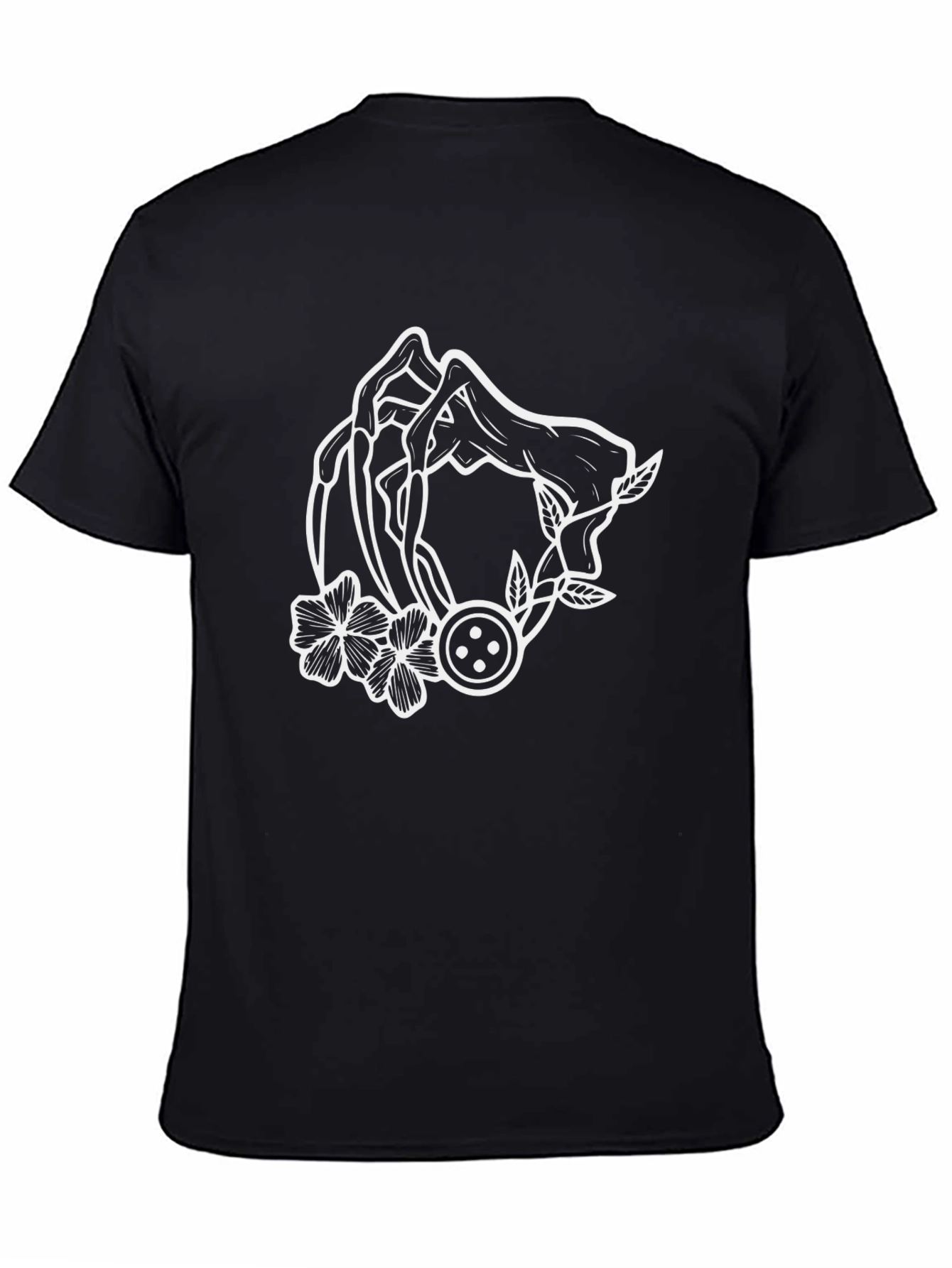 Floral Hand Outline Graphic Black T-Shirt