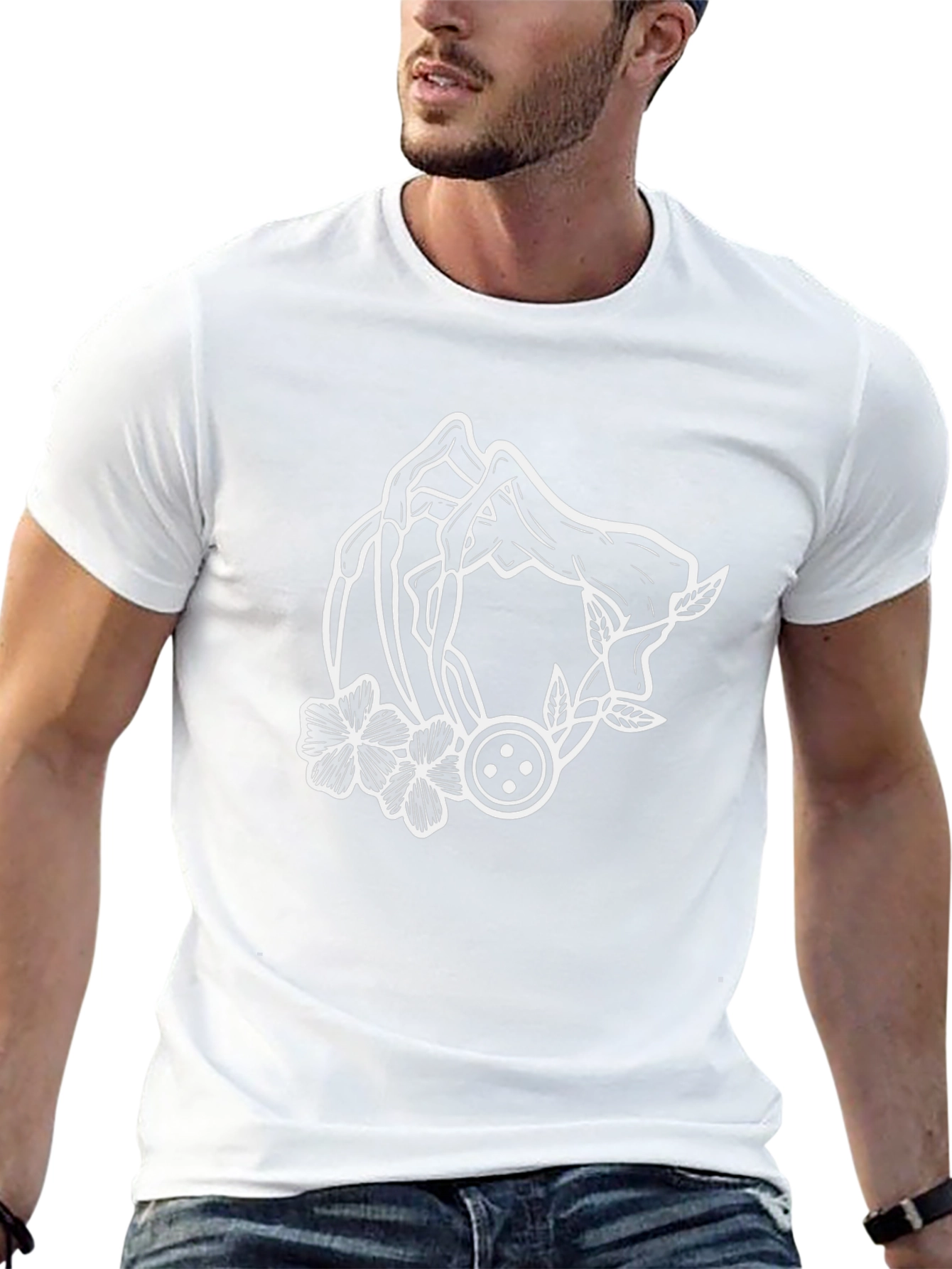 Floral Hand Outline Graphic Black T-Shirt