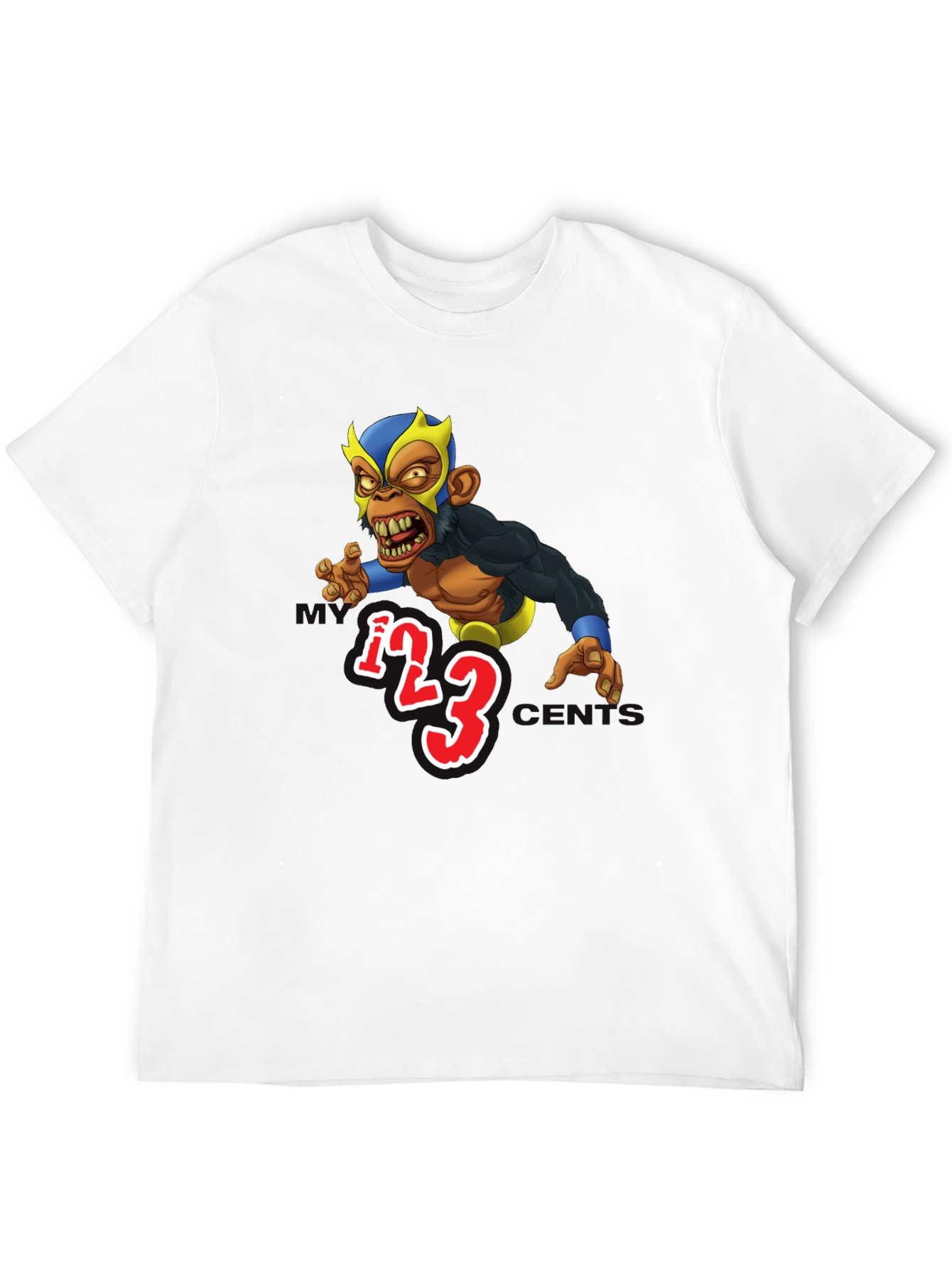 Wrestling Monkey Cartoon Graphic Black T-Shirt