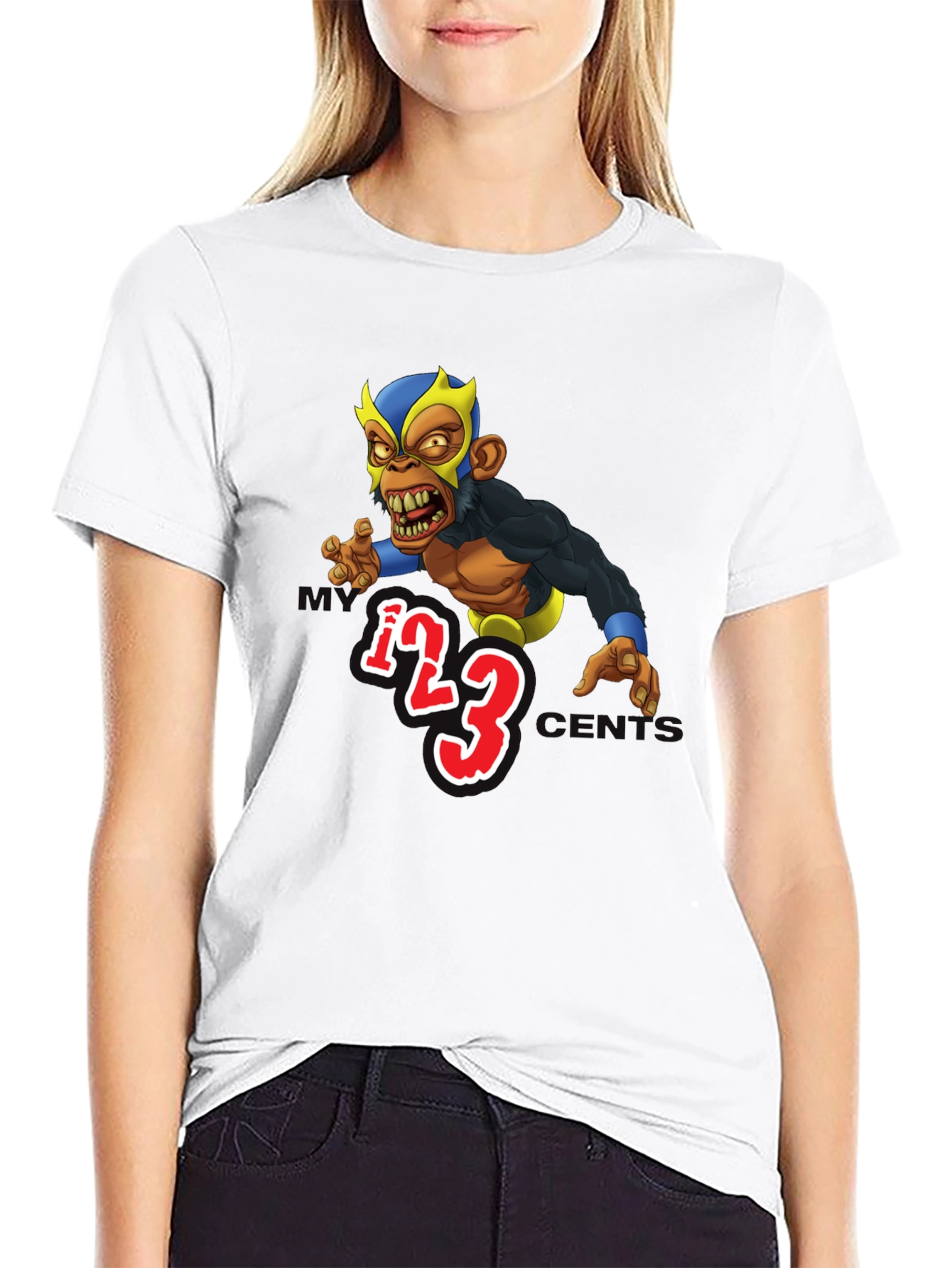 Wrestling Monkey Cartoon Graphic Black T-Shirt