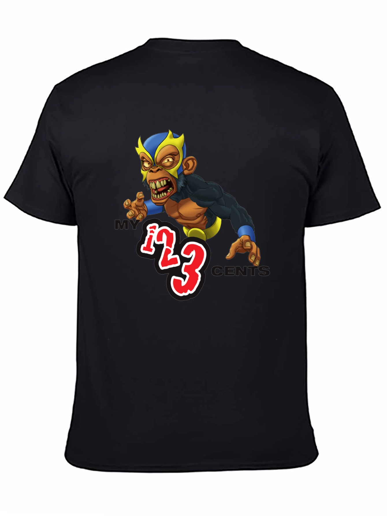 Wrestling Monkey Cartoon Graphic Black T-Shirt