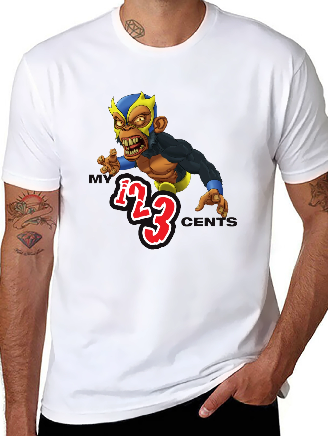 Wrestling Monkey Cartoon Graphic Black T-Shirt