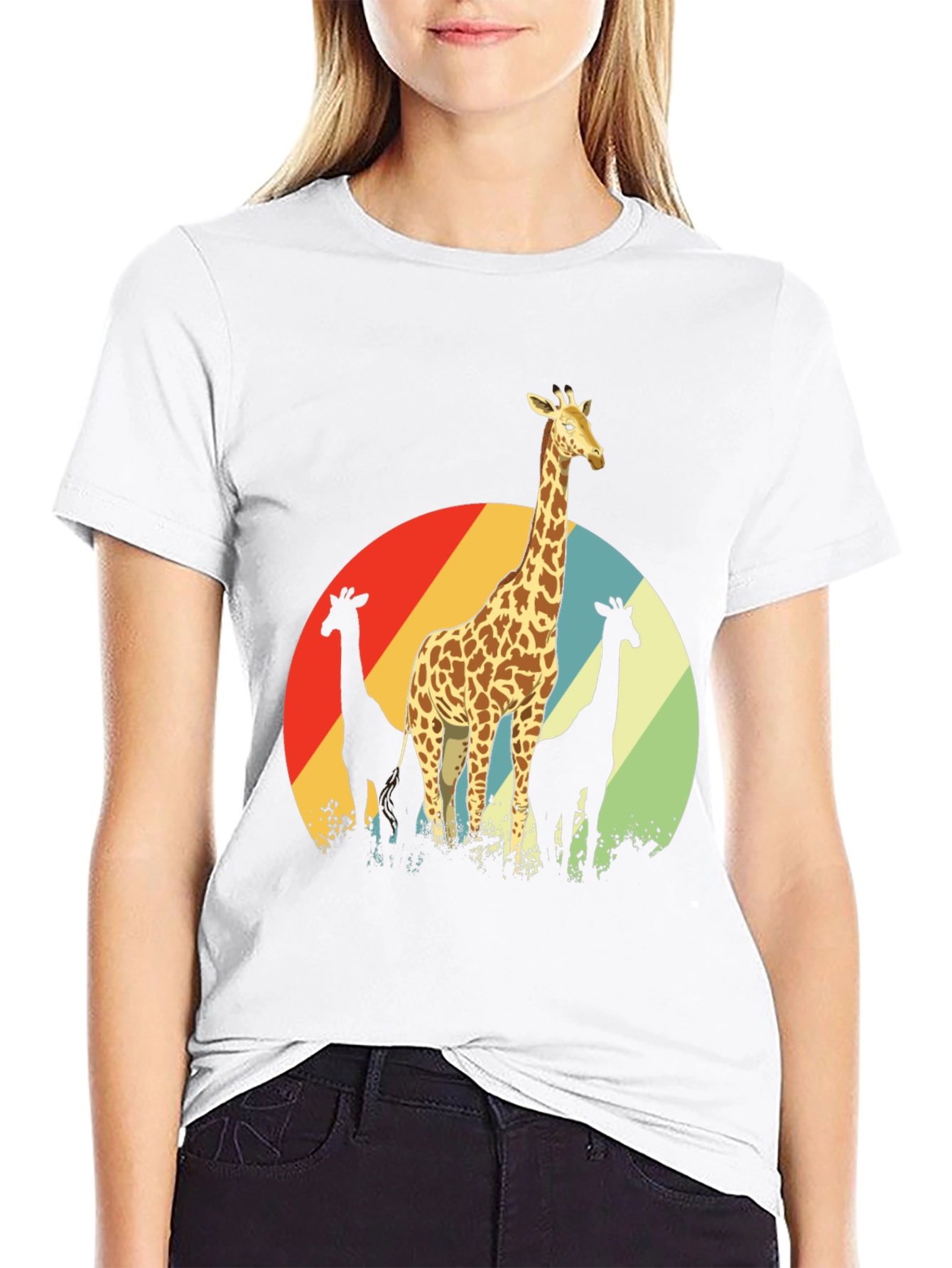Retro Giraffe Graphic Tee - Black Cotton Comfort