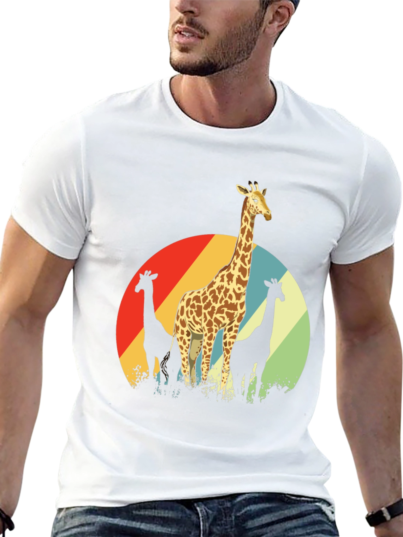 Retro Giraffe Graphic Tee - Black Cotton Comfort