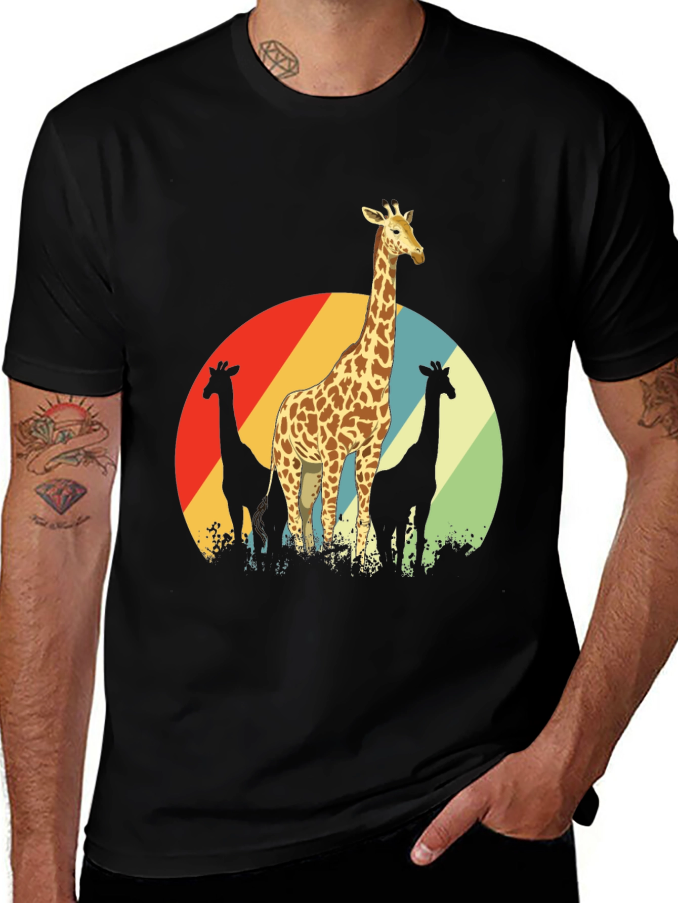 Retro Giraffe Graphic Tee - Black Cotton Comfort