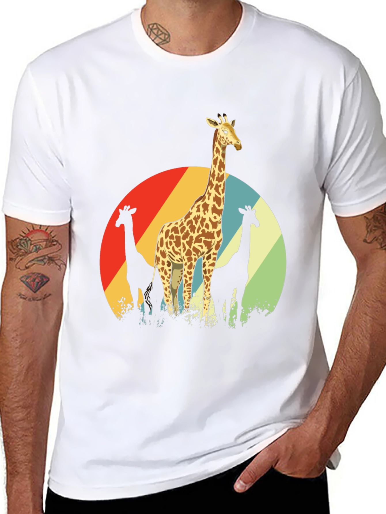 Retro Giraffe Graphic Tee - Black Cotton Comfort
