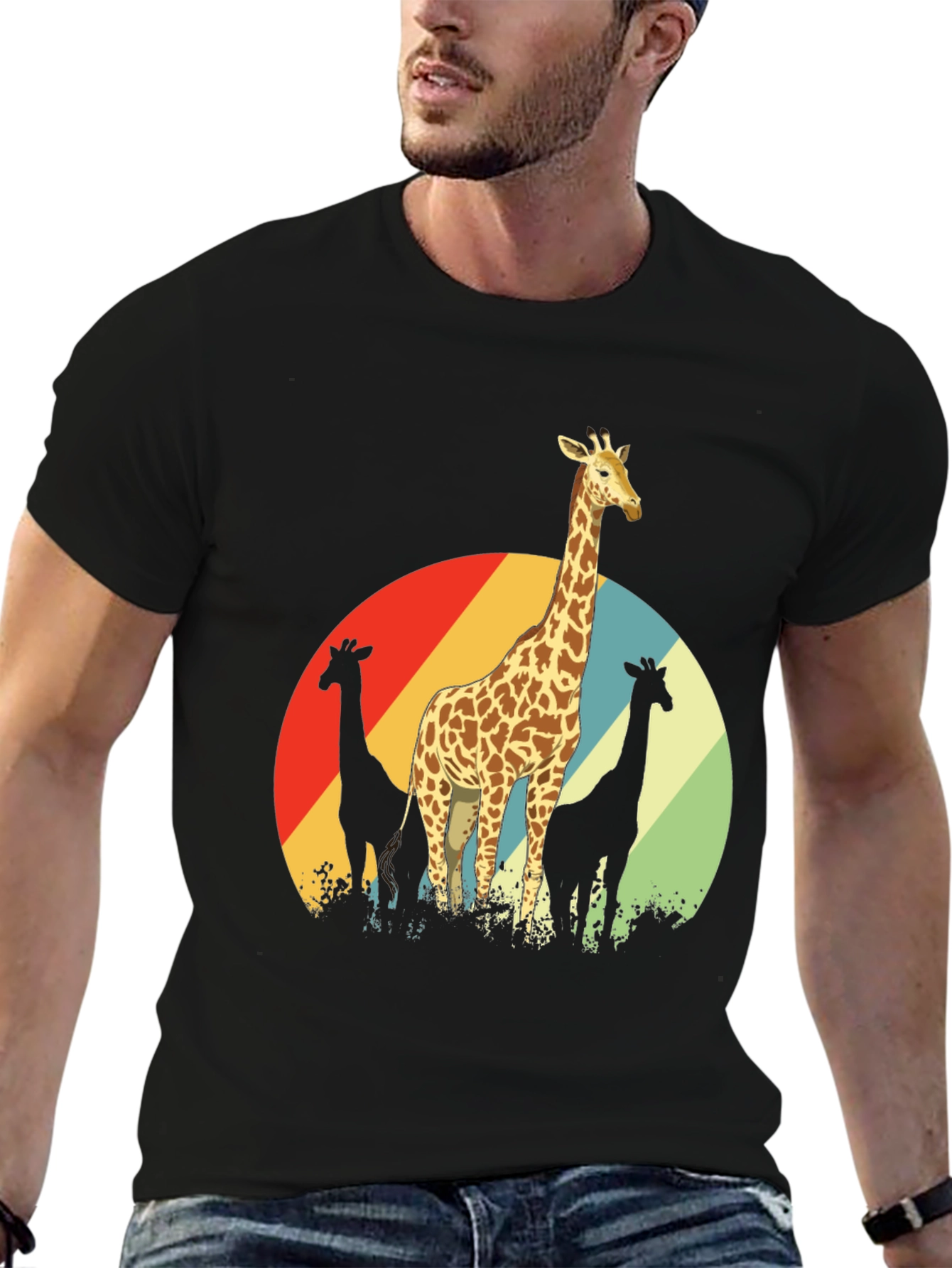 Retro Giraffe Graphic Tee - Black Cotton Comfort