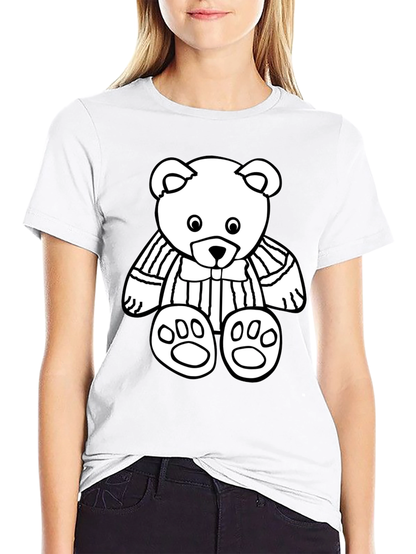 Black T-Shirt with Cute Bear Graphic Print