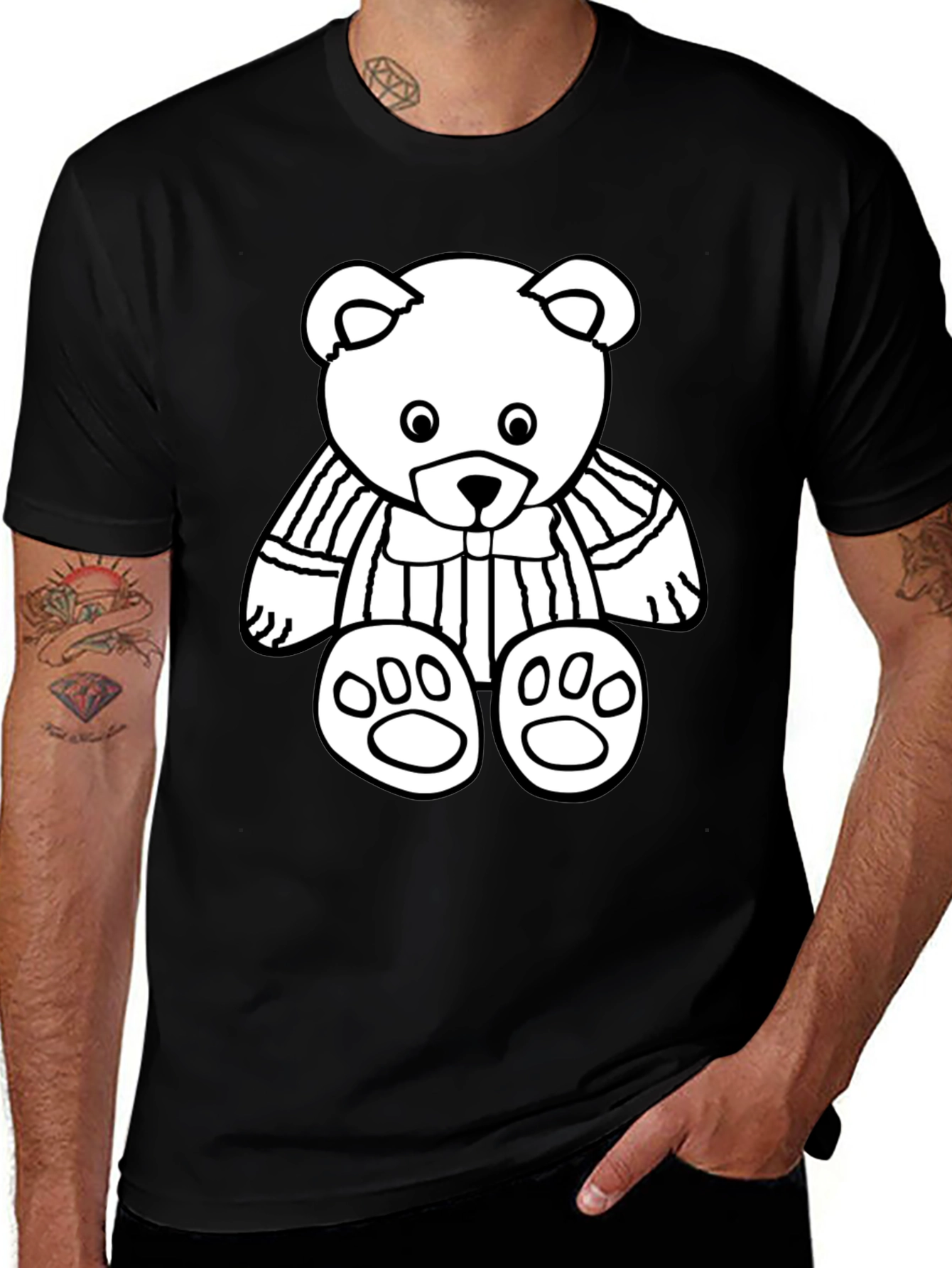 Black T-Shirt with Cute Bear Graphic Print