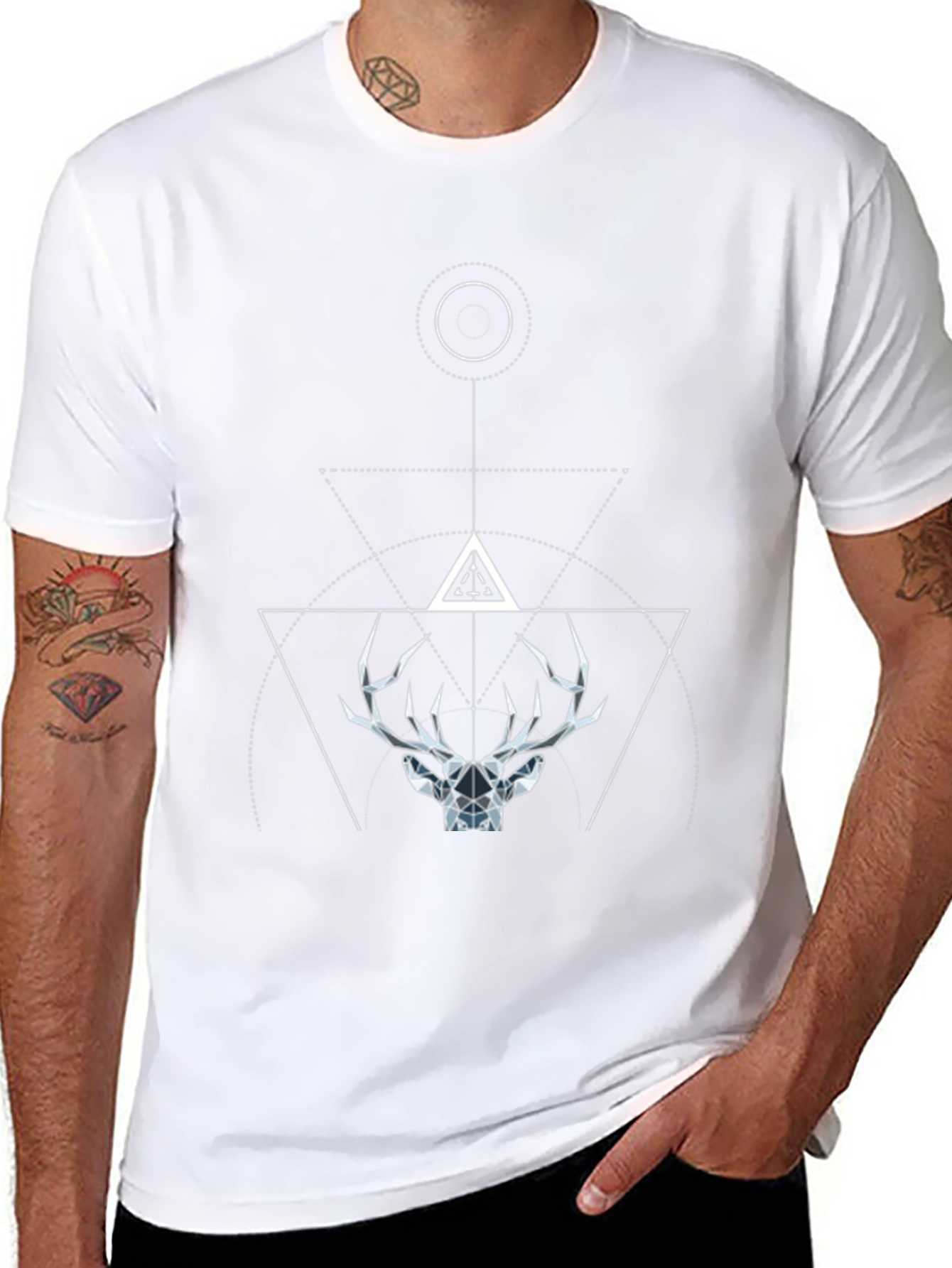 Geometric Deer Graphic Tee - Modern Black T-Shirt