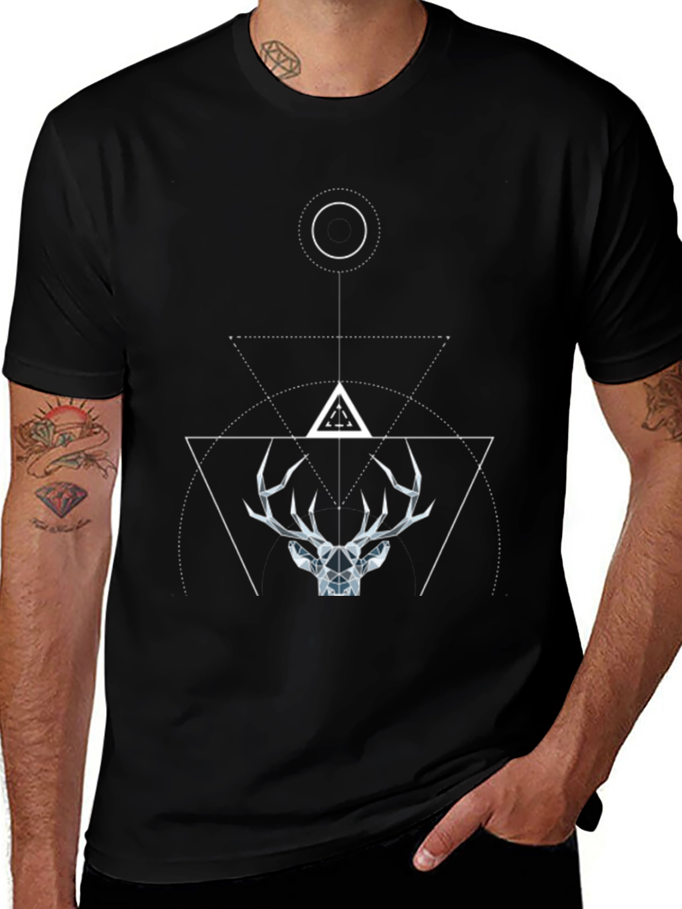 Geometric Deer Graphic Tee - Modern Black T-Shirt