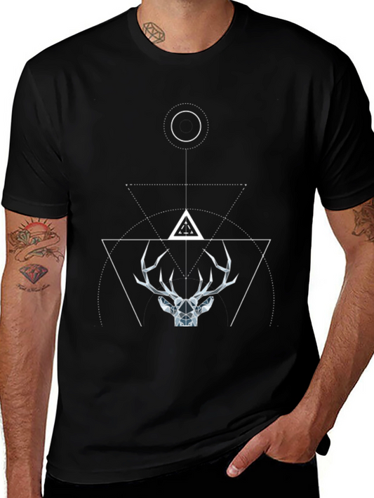 Geometric Deer Graphic Tee - Modern Black T-Shirt