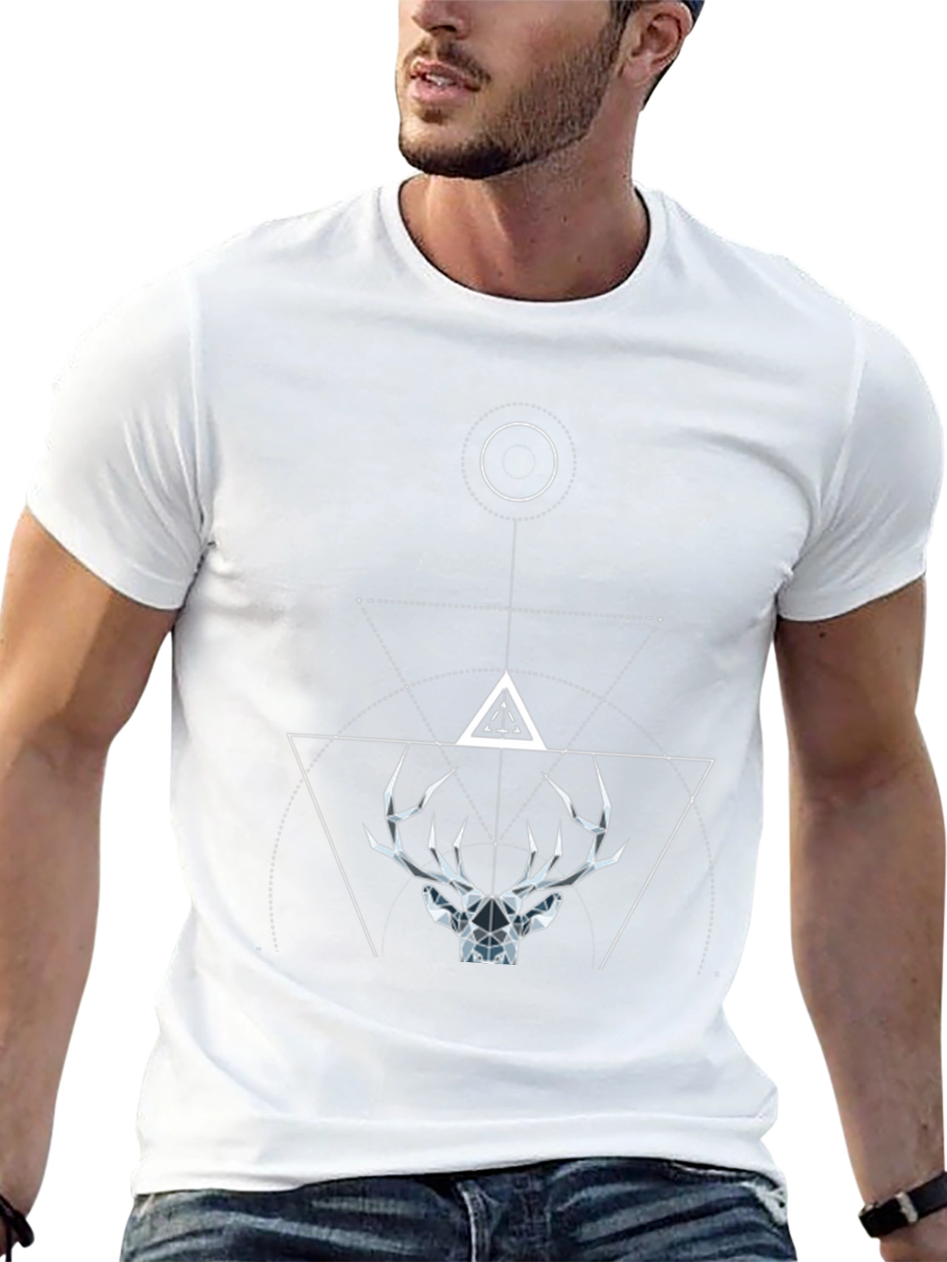 Geometric Deer Graphic Tee - Modern Black T-Shirt