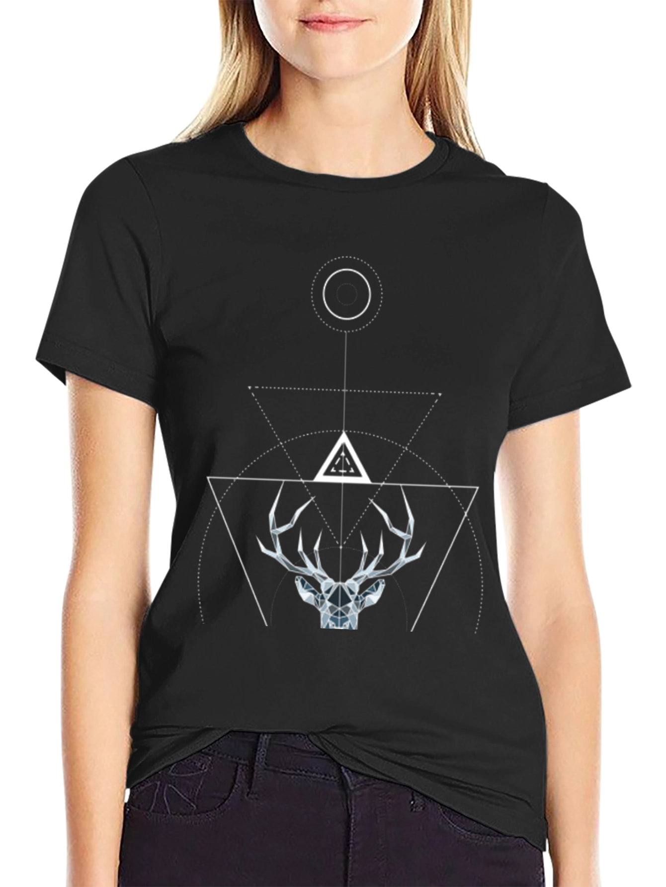 Geometric Deer Graphic Tee - Modern Black T-Shirt