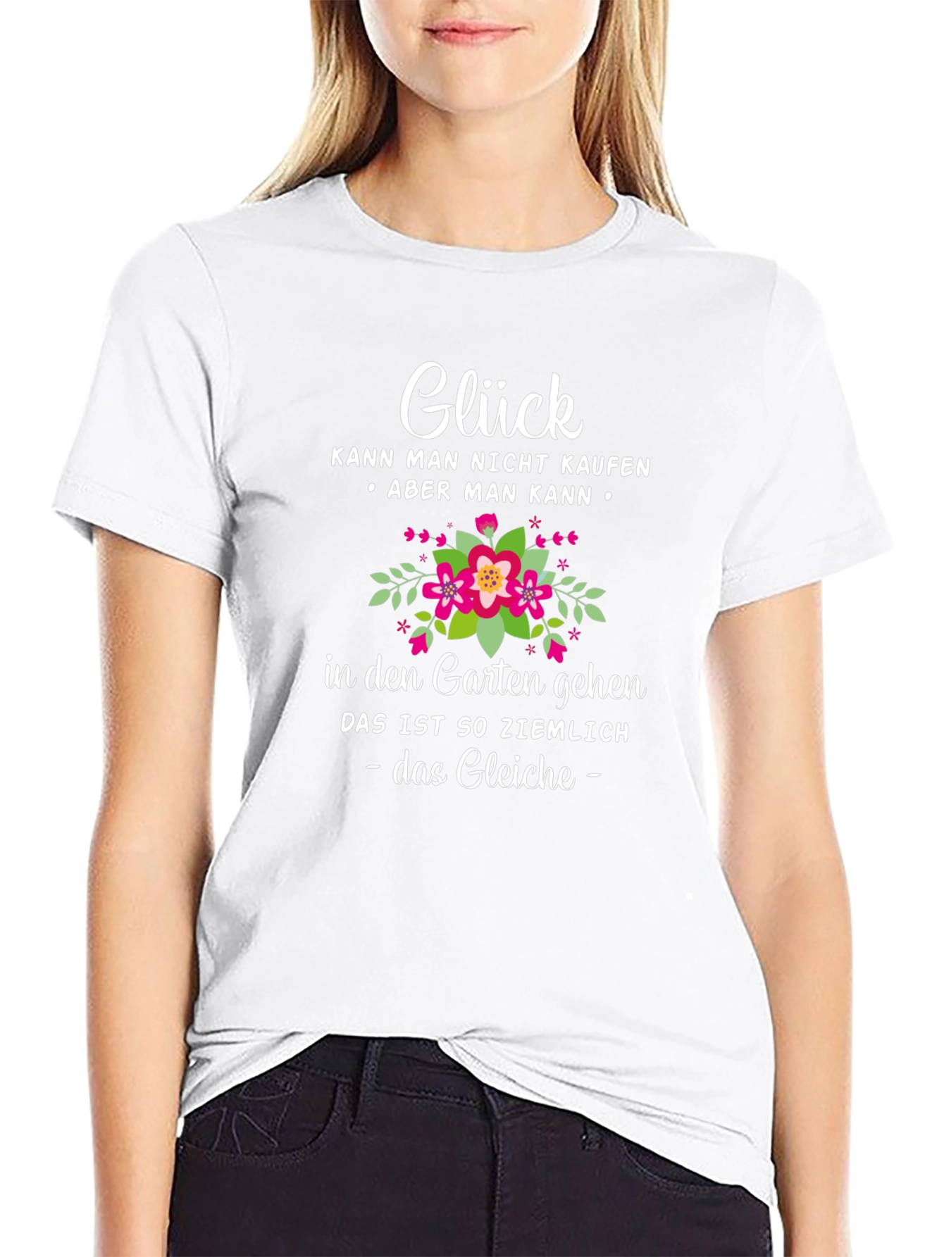 Glück Garten T-Shirt - Black Floral Design