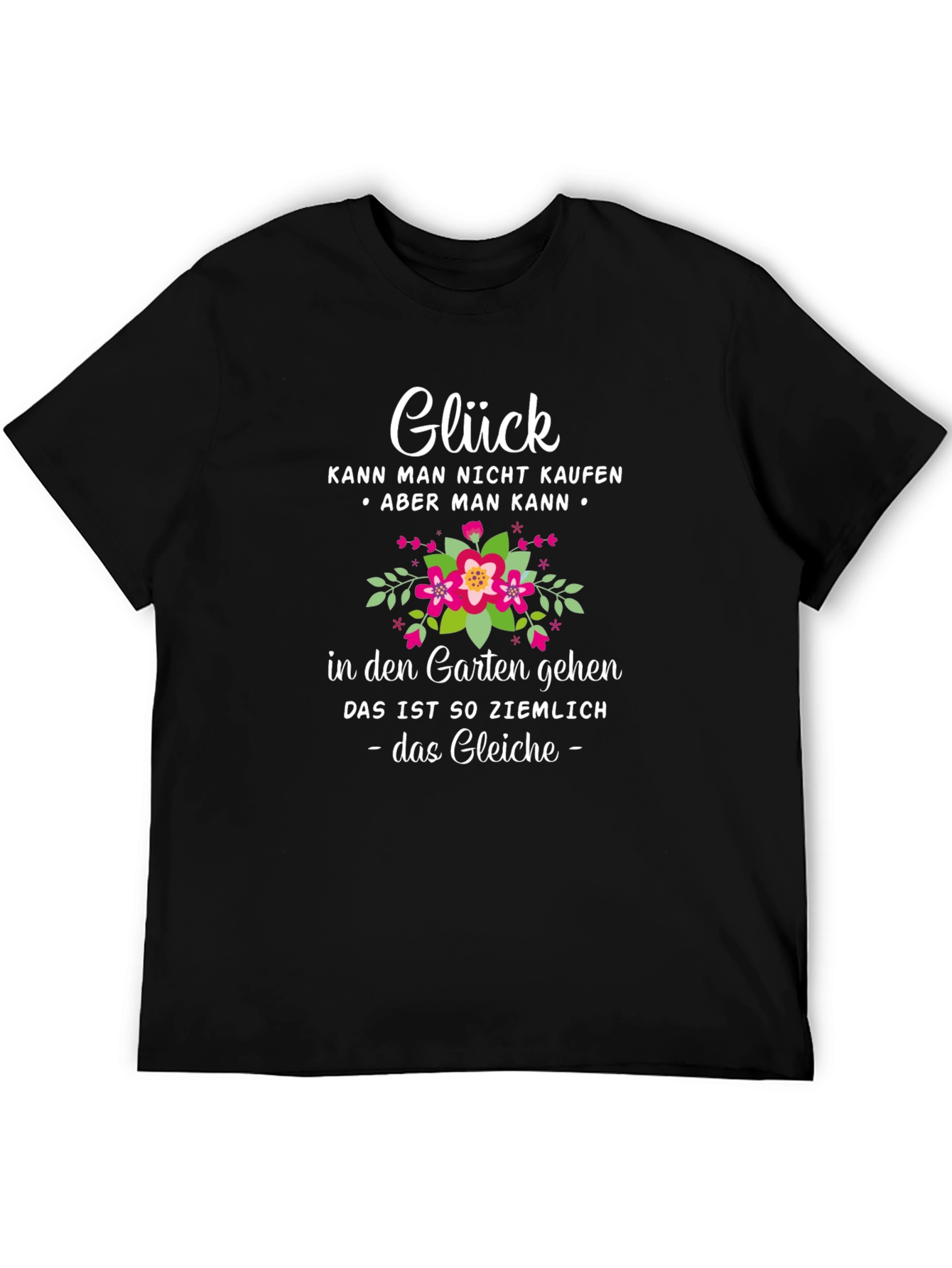 Glück Garten T-Shirt - Black Floral Design