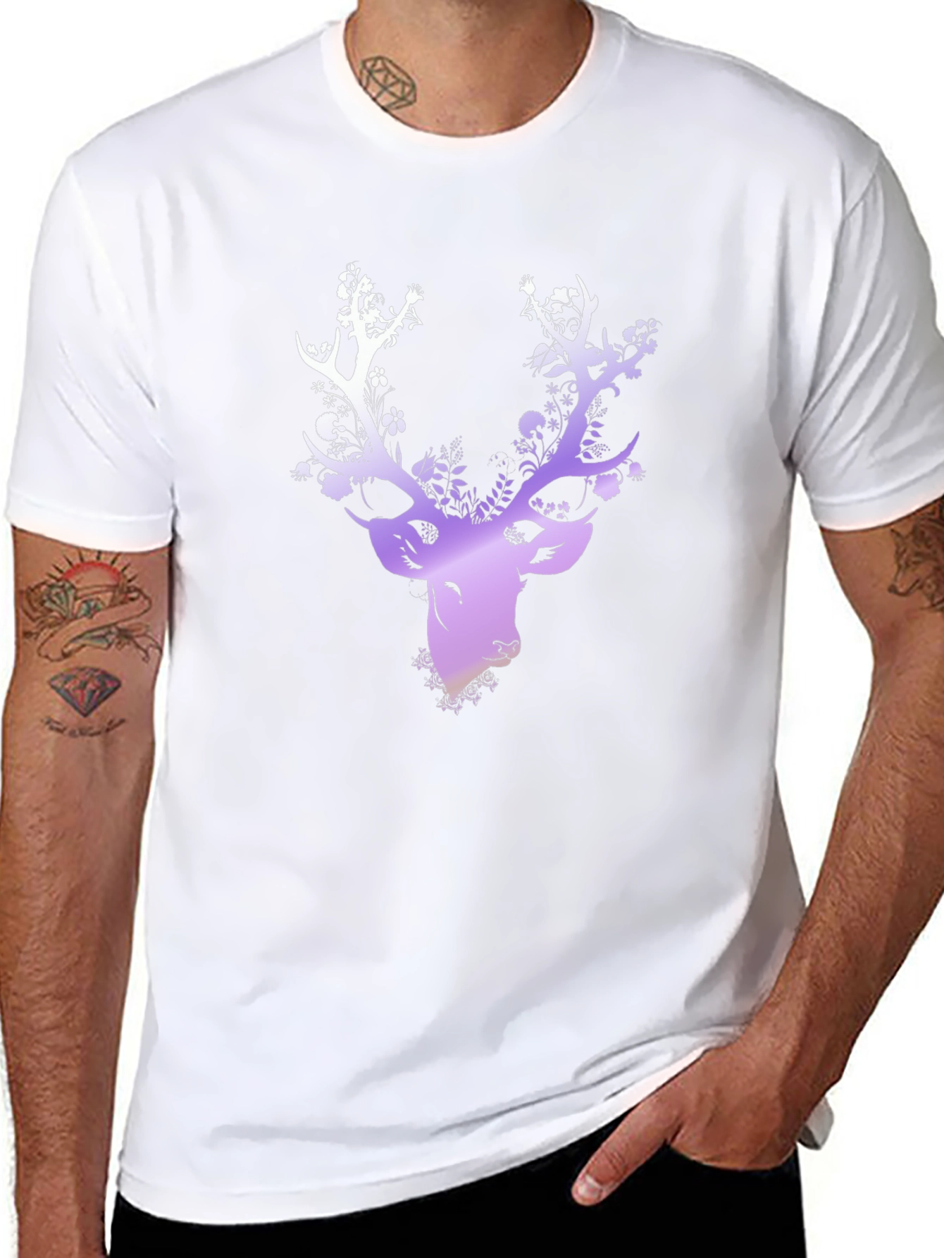 Floral Deer Head Graphic Black T-Shirt