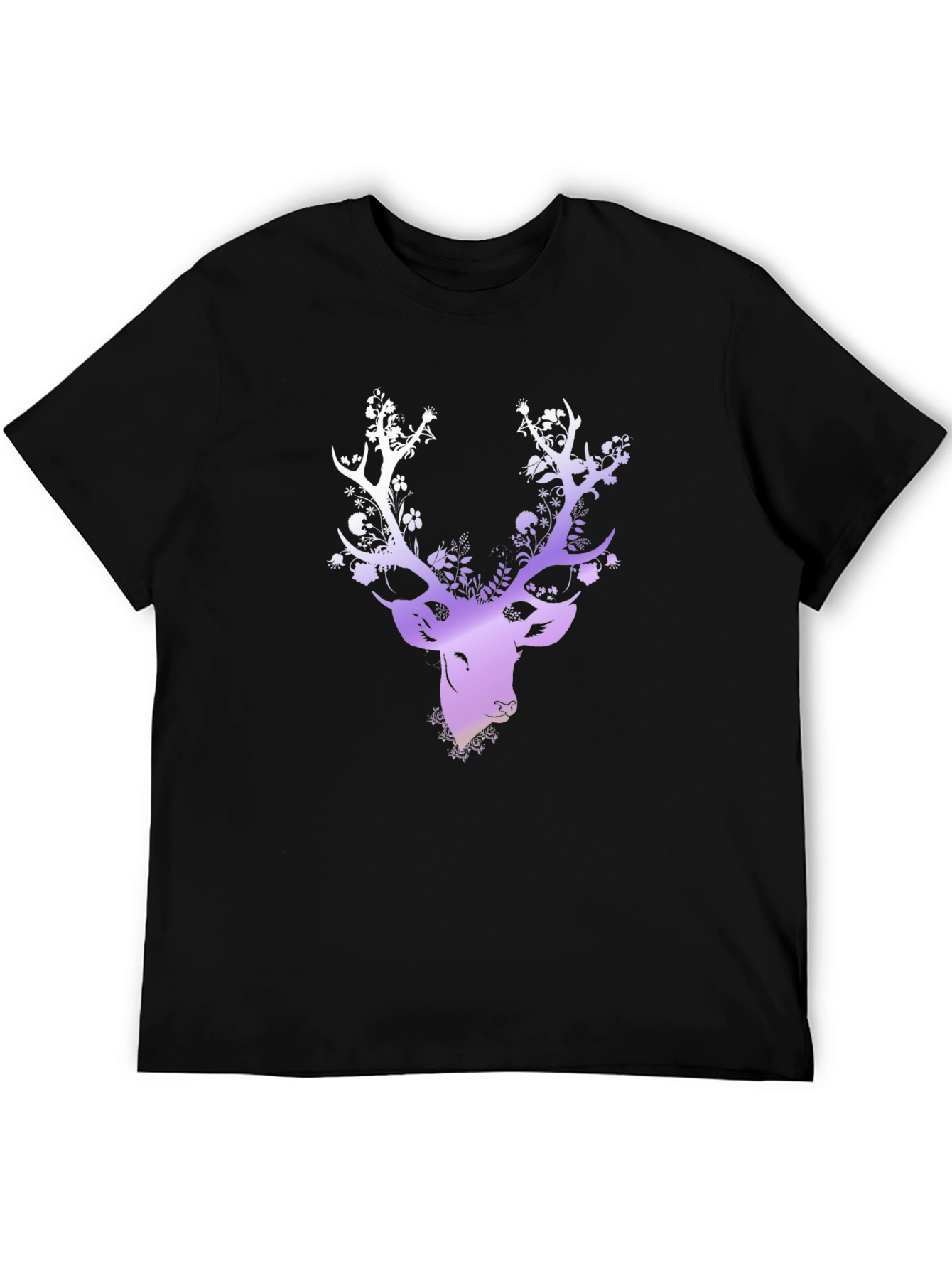 Floral Deer Head Graphic Black T-Shirt