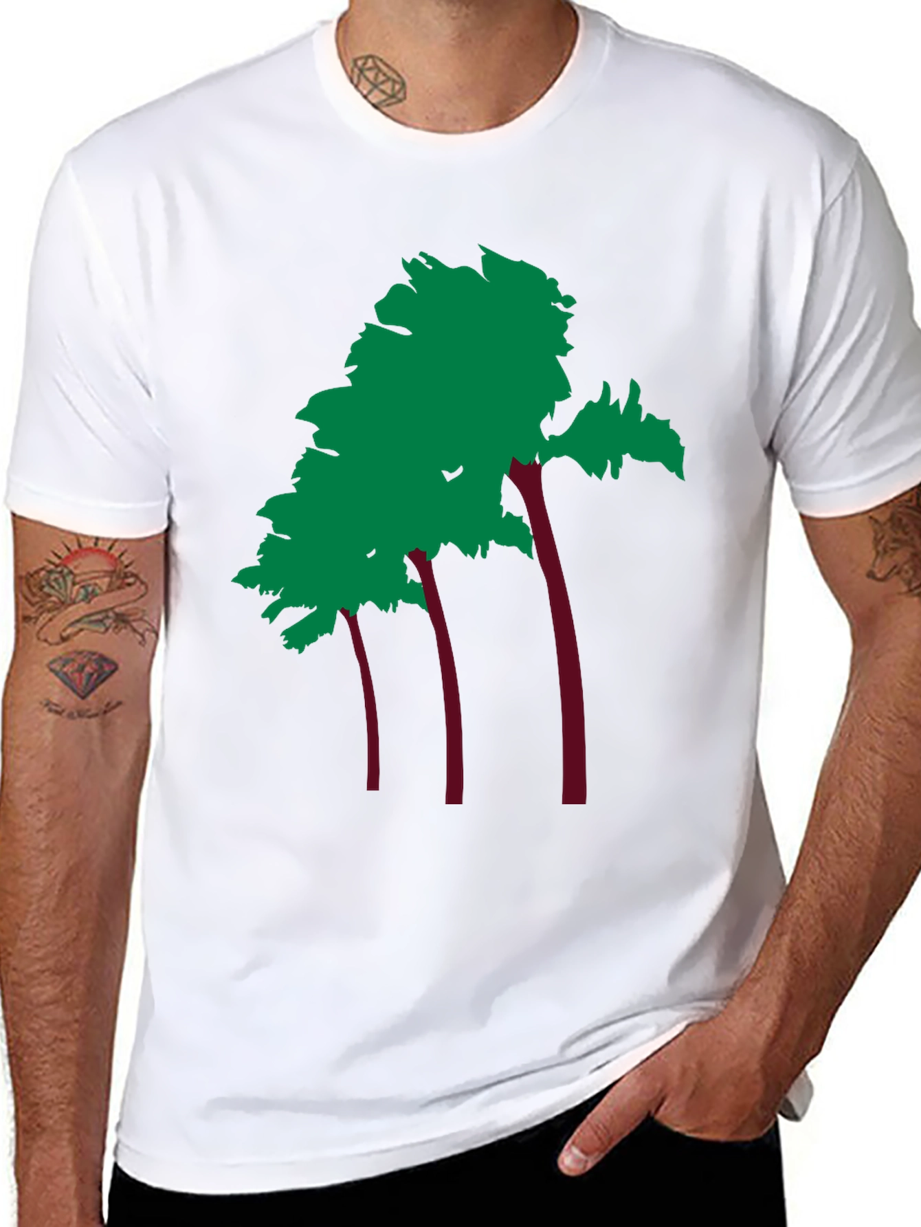 Trendy Palm Tree Graphic Black Tee Shirt
