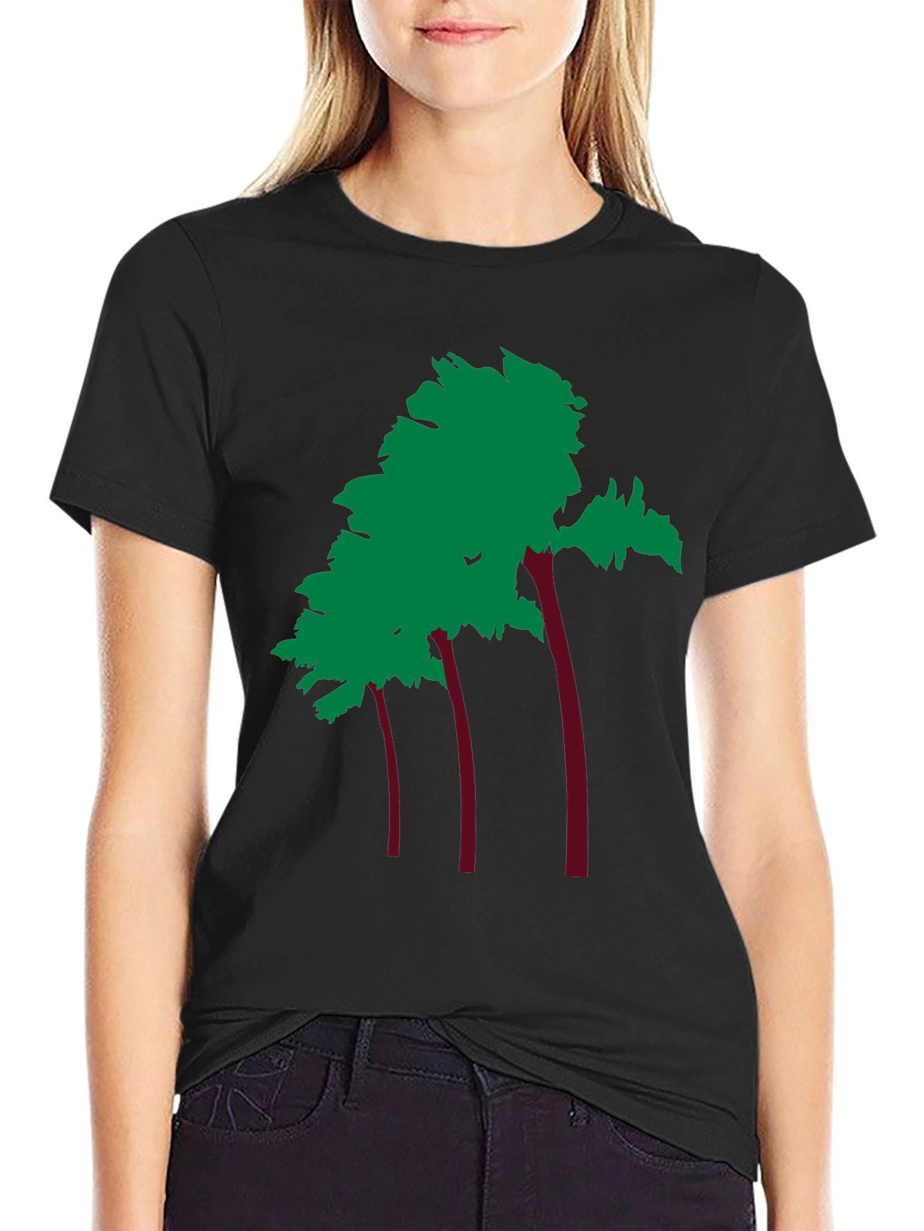 Trendy Palm Tree Graphic Black Tee Shirt