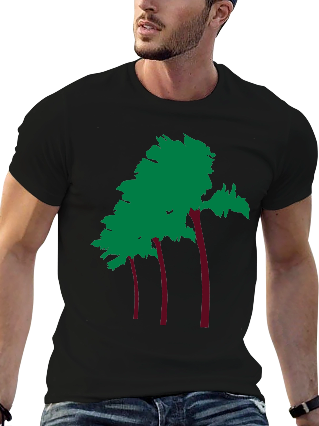 Trendy Palm Tree Graphic Black Tee Shirt
