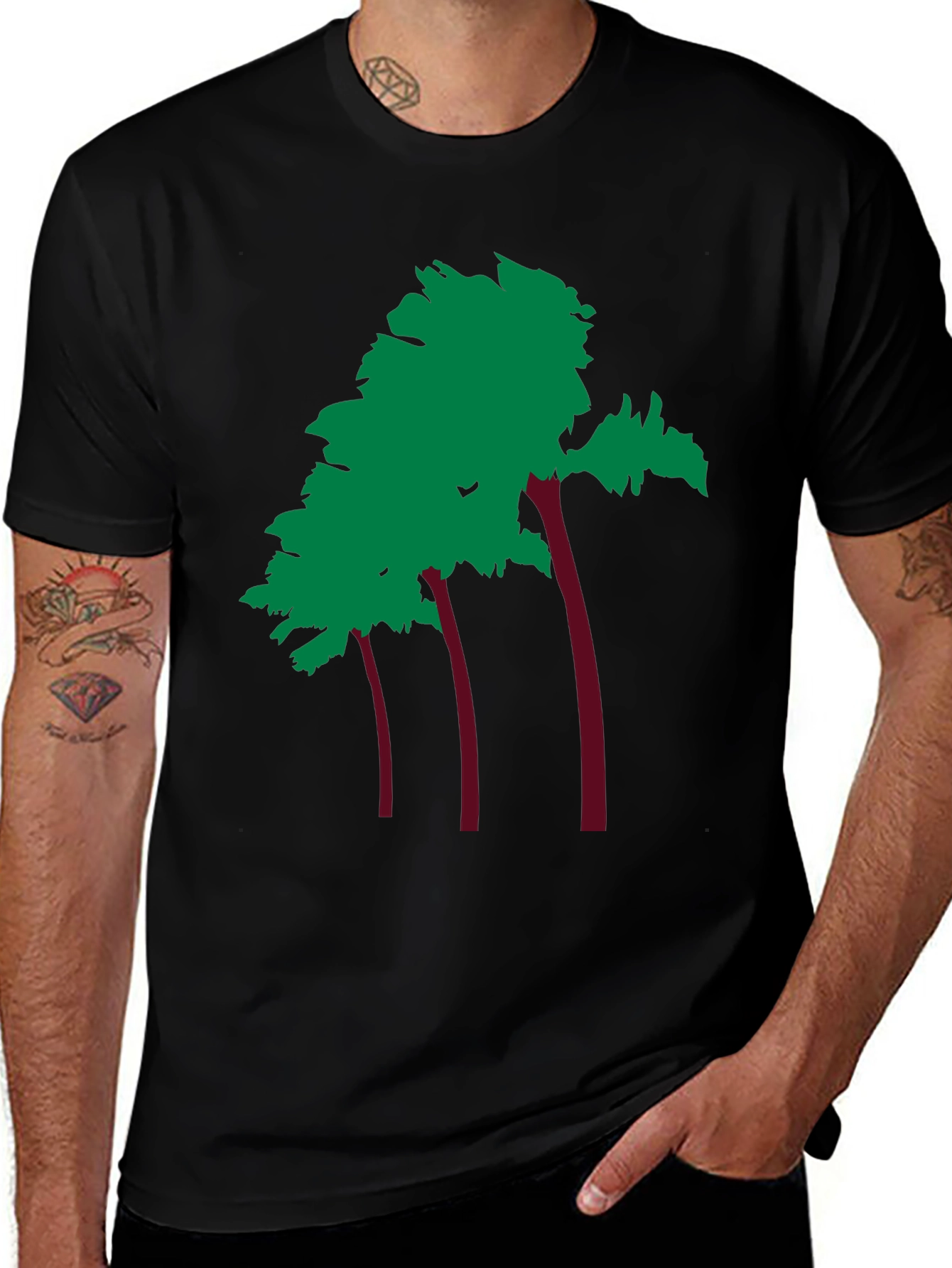 Trendy Palm Tree Graphic Black Tee Shirt