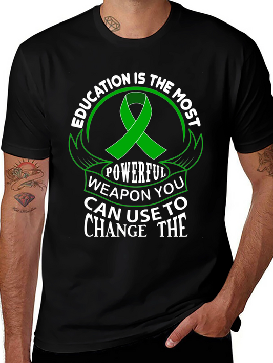 Education is Powerful T-Shirt Green Ribbon