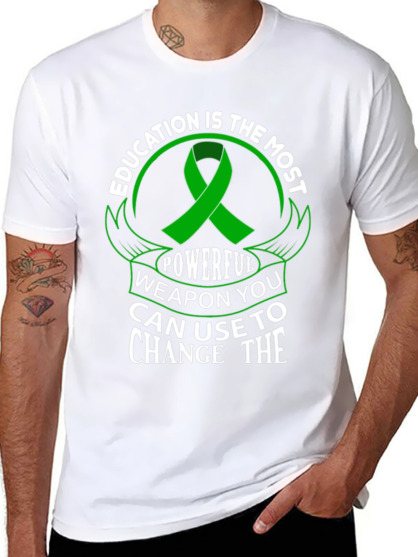 Education is Powerful T-Shirt Green Ribbon