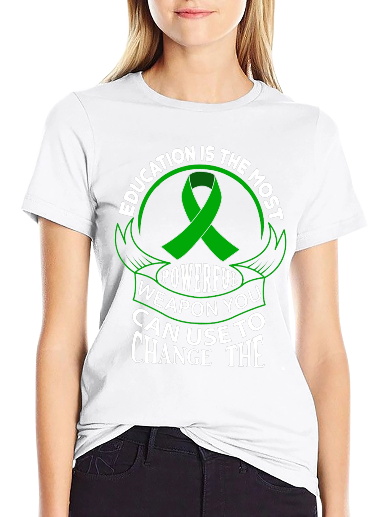 Education is Powerful T-Shirt Green Ribbon