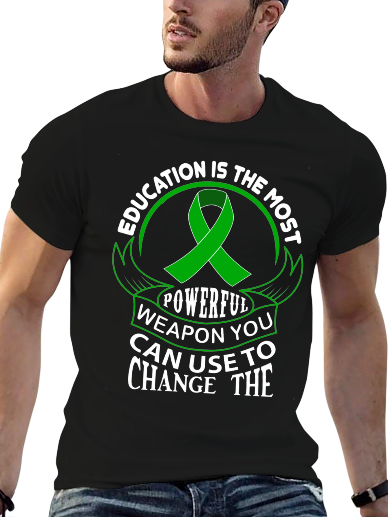 Education is Powerful T-Shirt Green Ribbon
