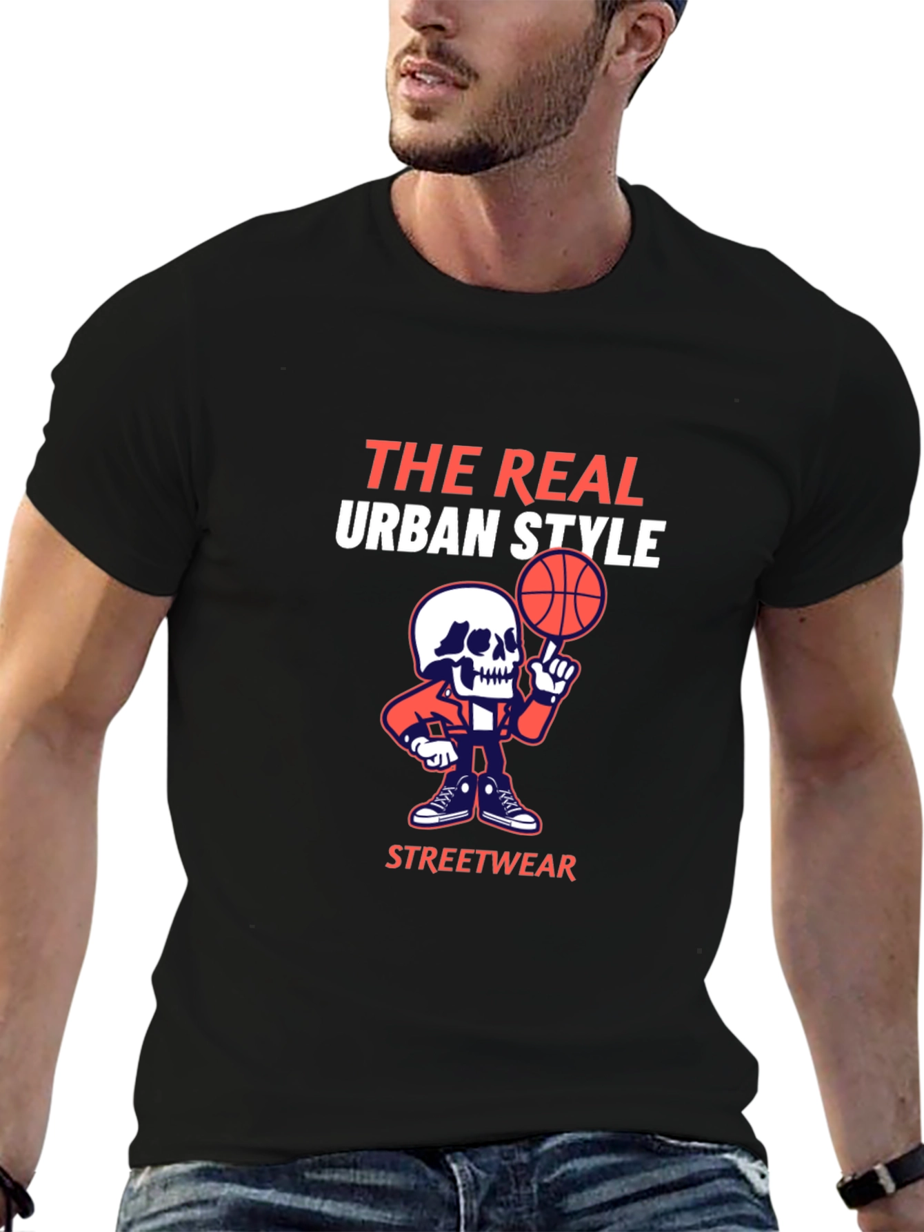 Urban Style Graphic Tee - Skull Basketball Design