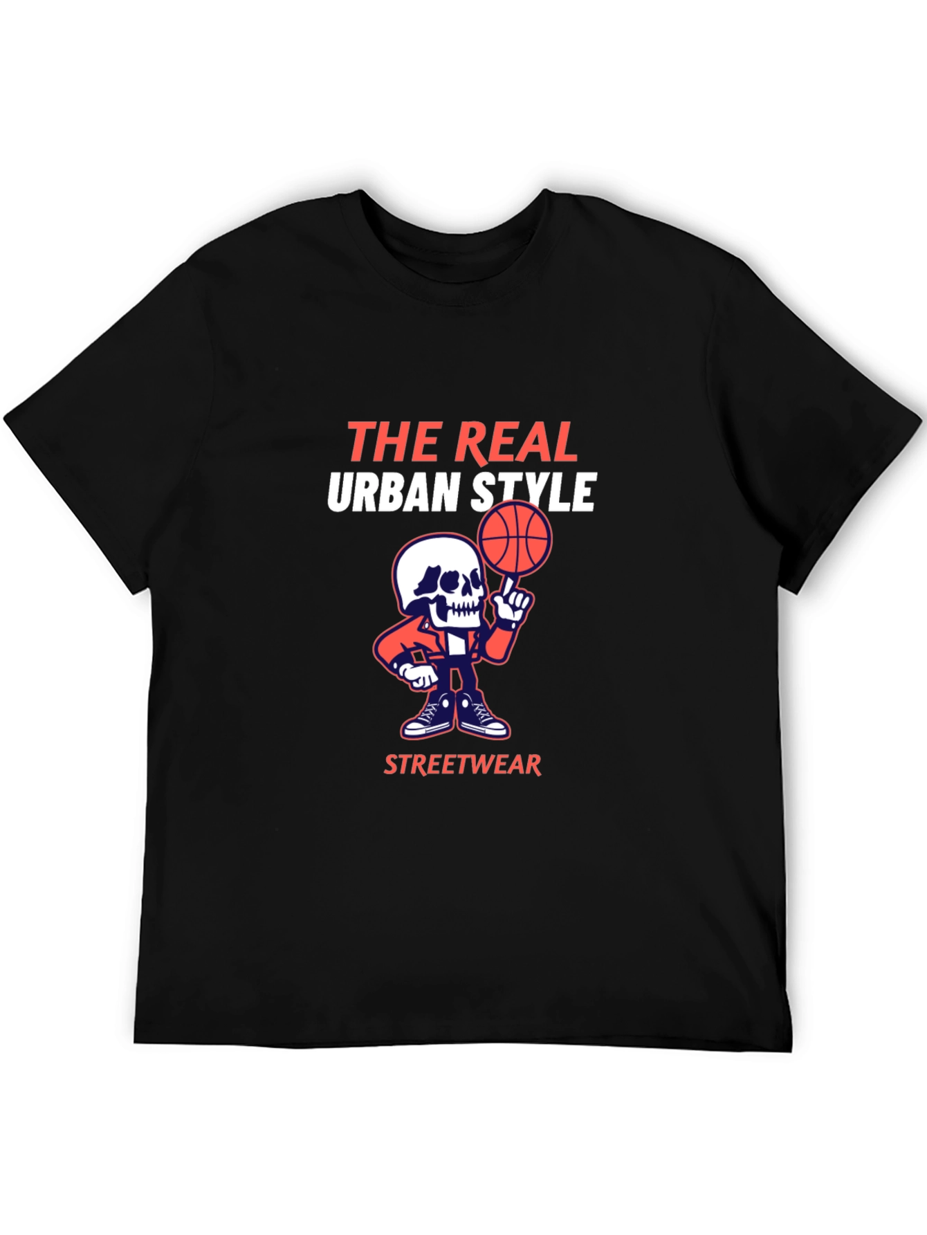 Urban Style Graphic Tee - Skull Basketball Design