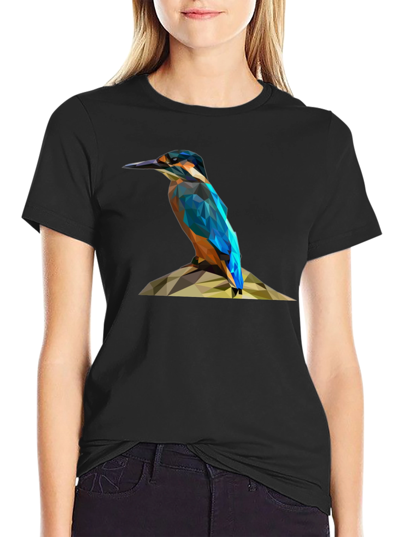 Geometric Kingfisher Bird Graphic T-Shirt