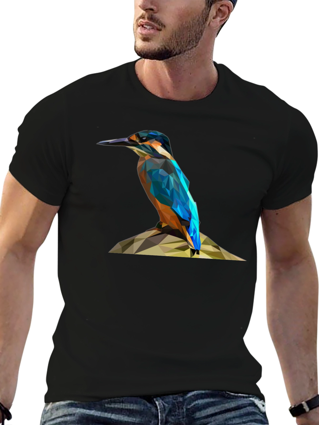 Geometric Kingfisher Bird Graphic T-Shirt