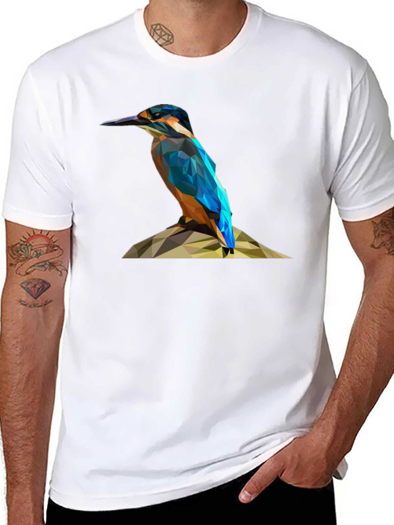Geometric Kingfisher Bird Graphic T-Shirt