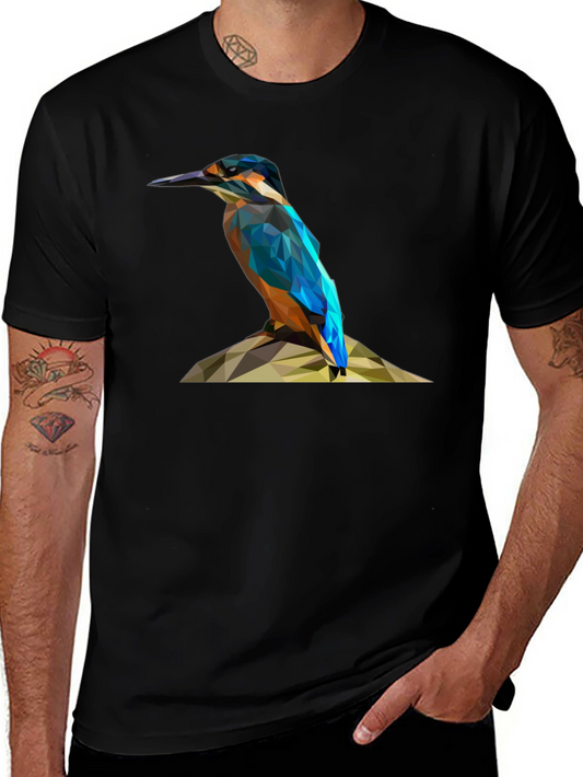 Geometric Kingfisher Bird Graphic T-Shirt