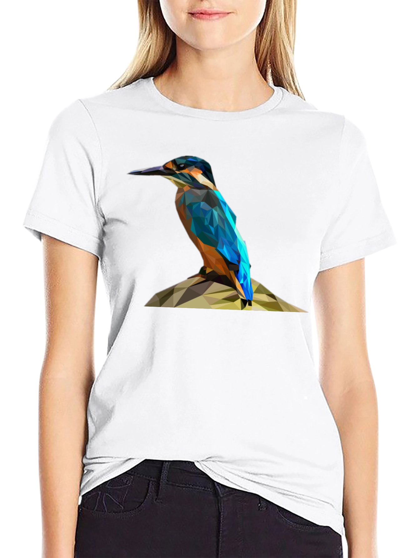 Geometric Kingfisher Bird Graphic T-Shirt
